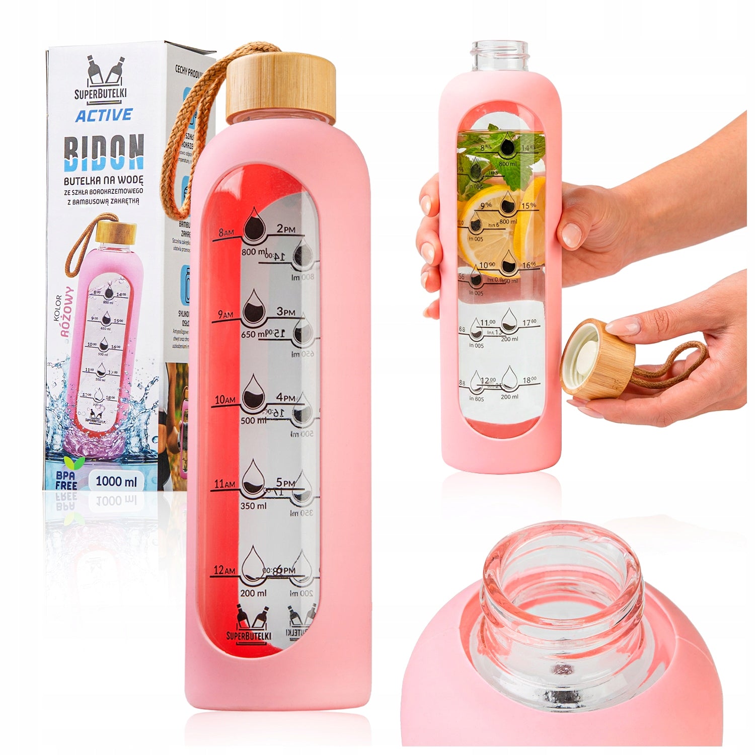 Water bottle water bottle 1L silicone case borosilicate glass + FREEBIE ebook
