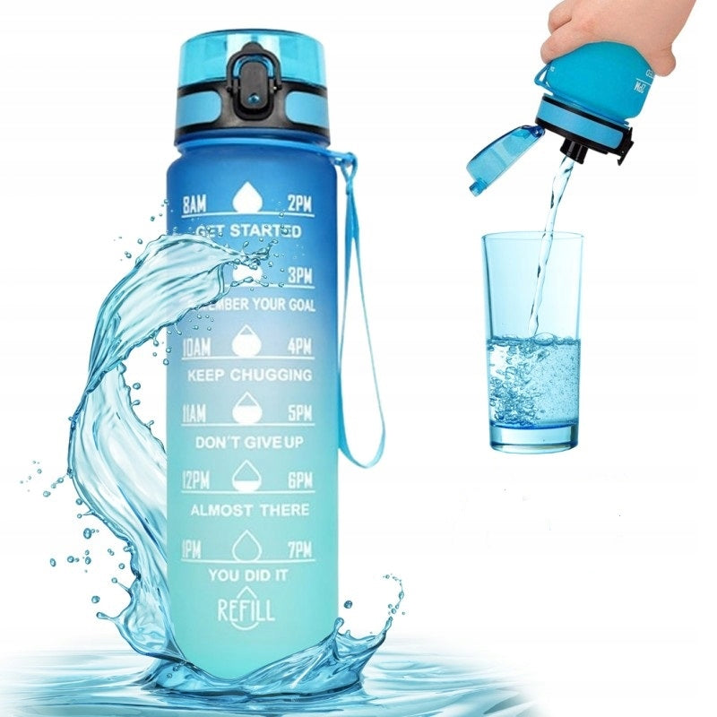 Water bottle, water bottle with measuring cup 1L OMBRE Garnet with Turquoise BD17
