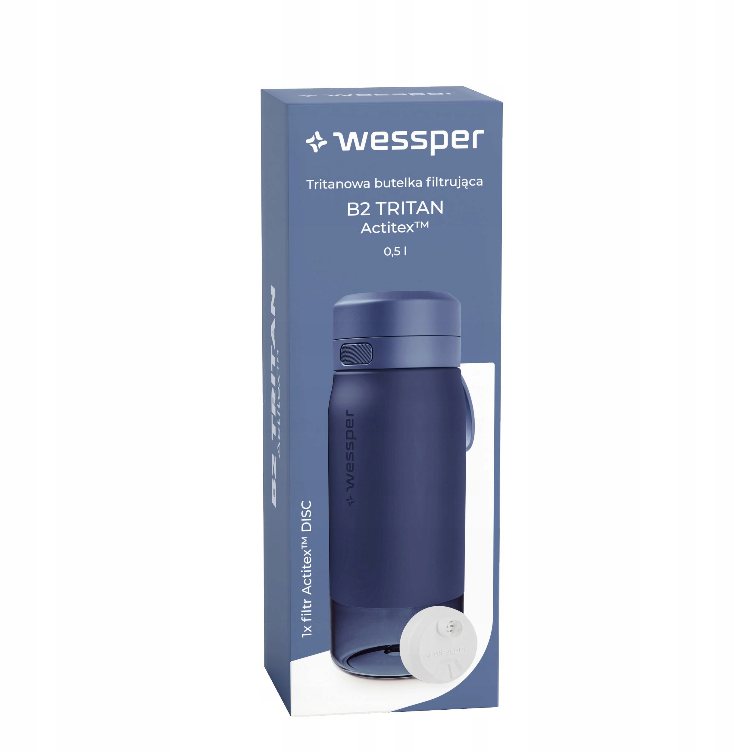 Water bottle with filter TRITAN BPA FREE WESSPER B2 500ml Packaging status original