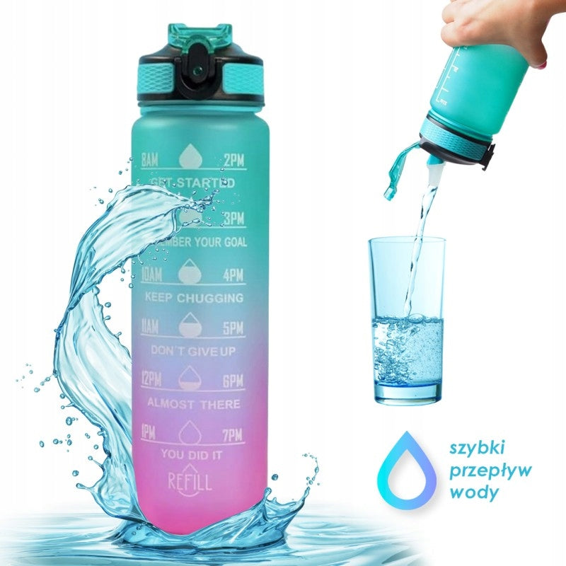 Water bottle with measuring cup and straw 1L OMBRE Green with Rose Manufacturer code DH19