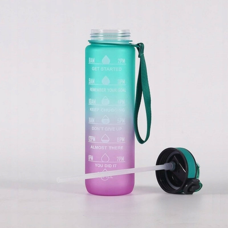 Water bottle with measuring cup and straw 1L OMBRE Green with Rose Model 1L