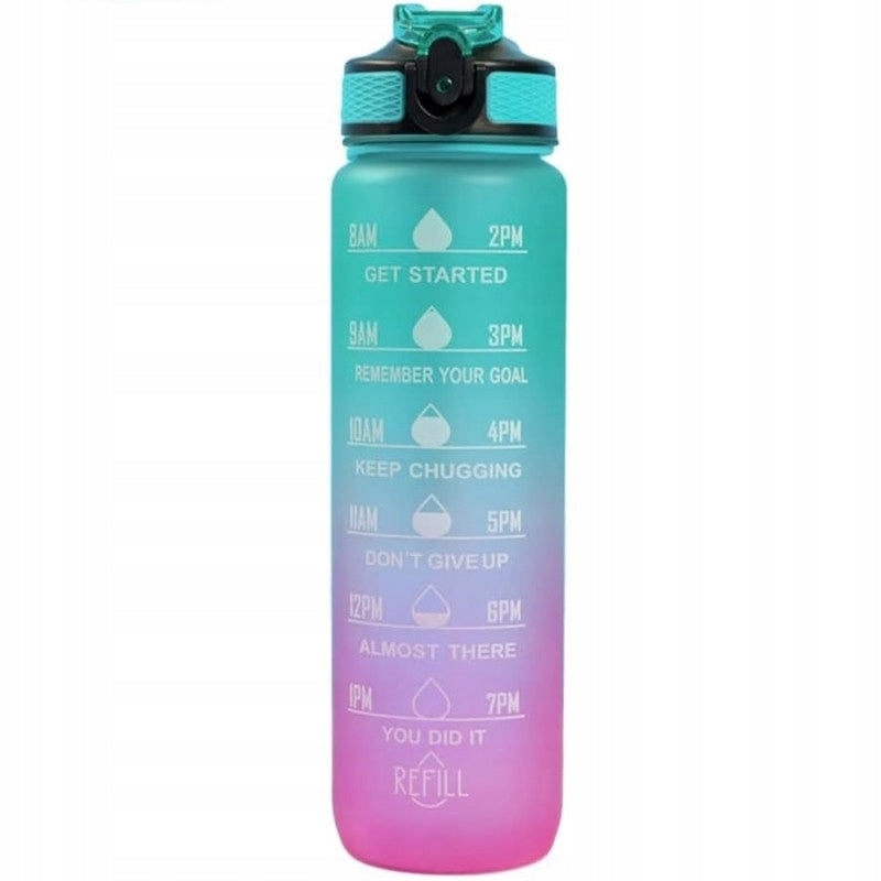 Water bottle with measuring cup and straw 1L OMBRE Green with Rose Volume 1000 ml