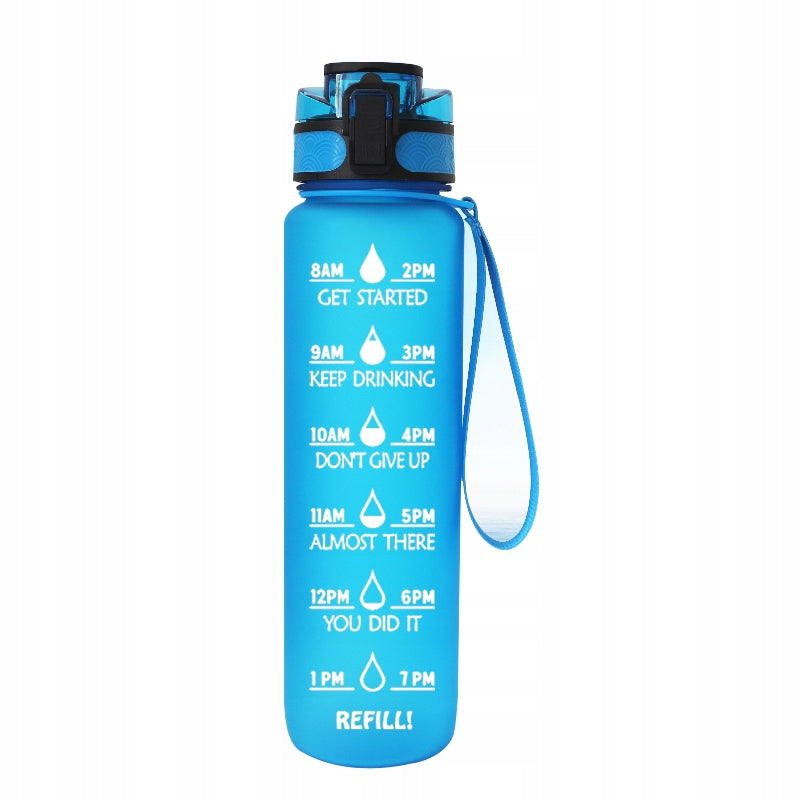 Water bottle with motivational measuring cup 1 liter for gift Sports bottle Kind water bottle