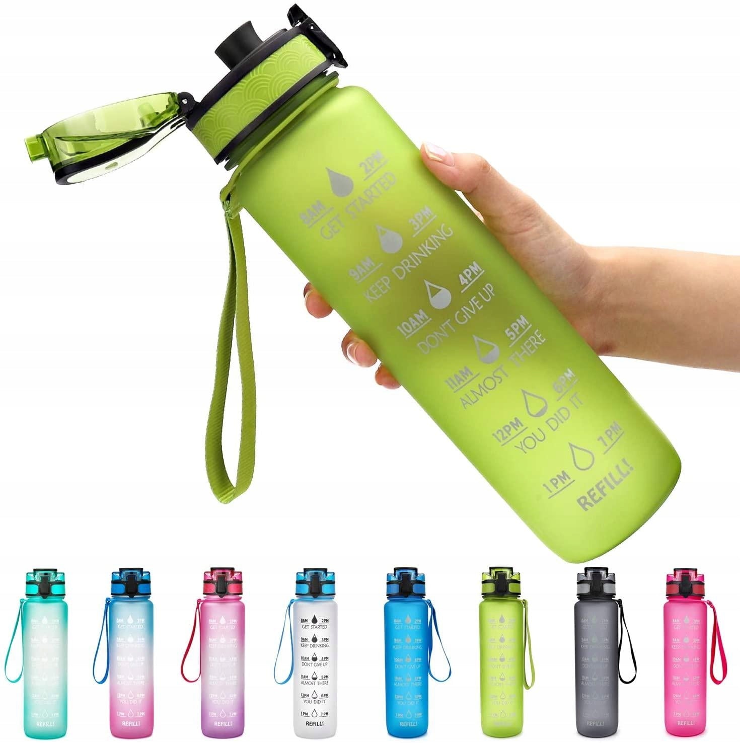 Water bottle with motivational measuring cup 1 liter for gift Sports bottle
