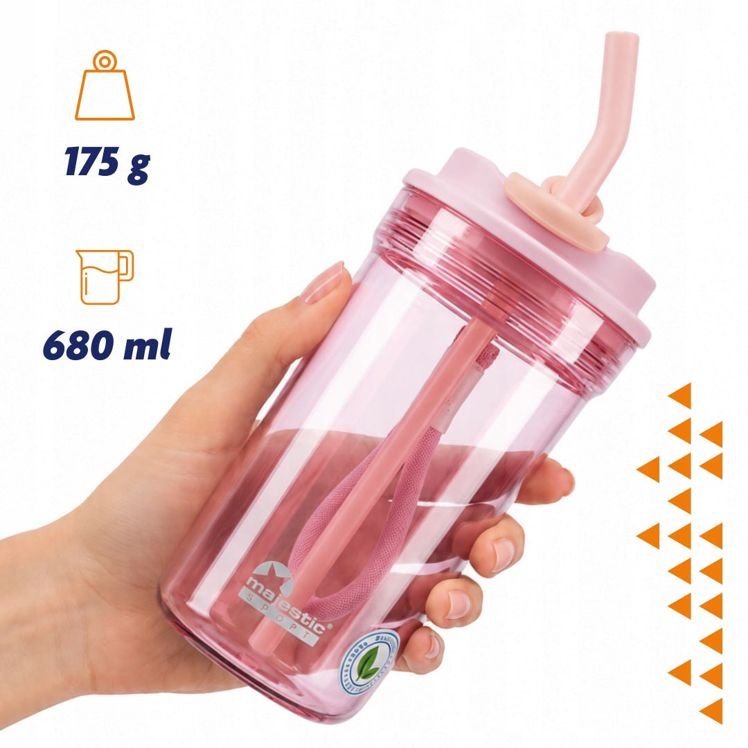 Water cup with straw bottle reusable water bottle with measuring cup for office 680 ml Additional features straw handle BPA-free water consumption indicator