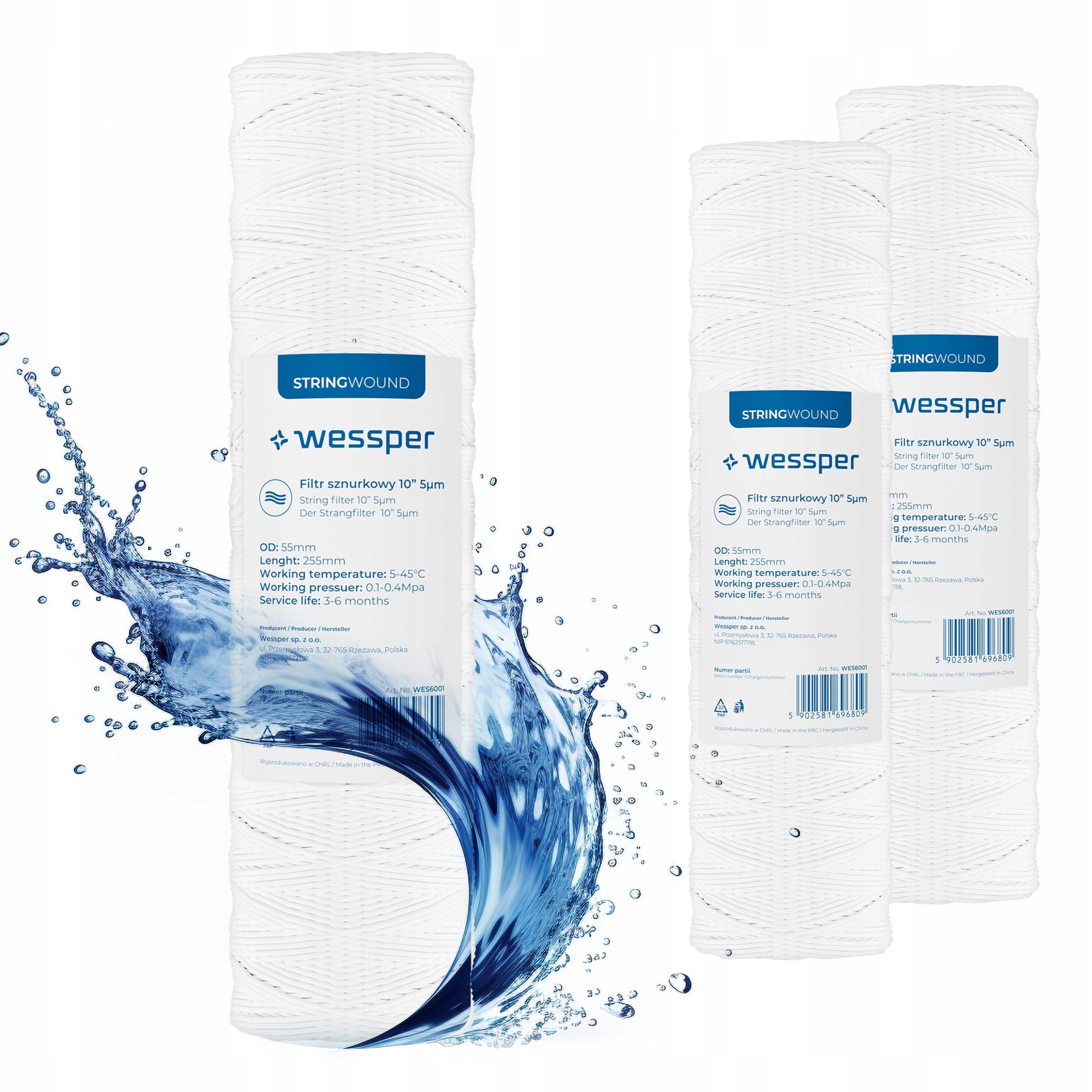 Water filter 10" string 5 micron PP5 for pre-filtration Wessper 3x