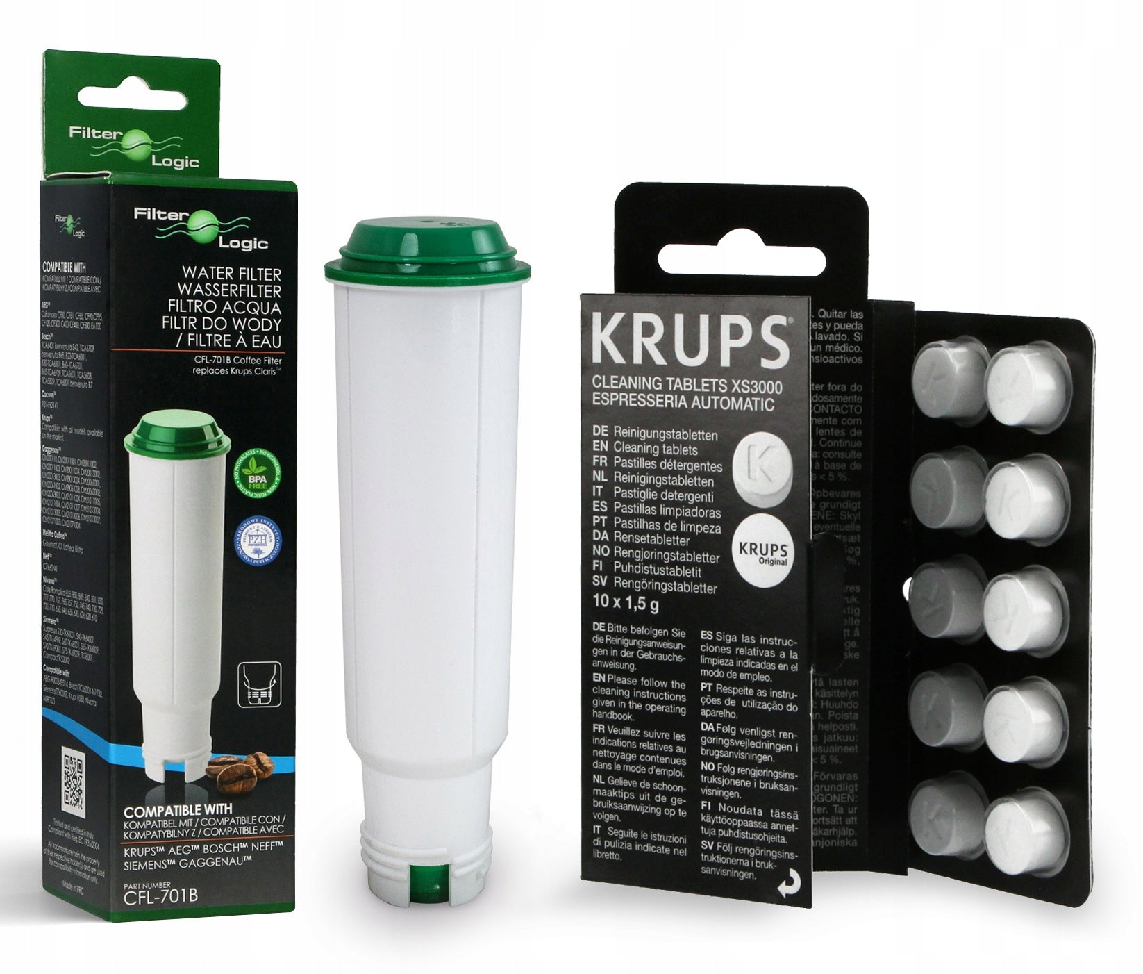 Water filter FilterLogic CFL-701B for Krups + cleaning tab XS3000