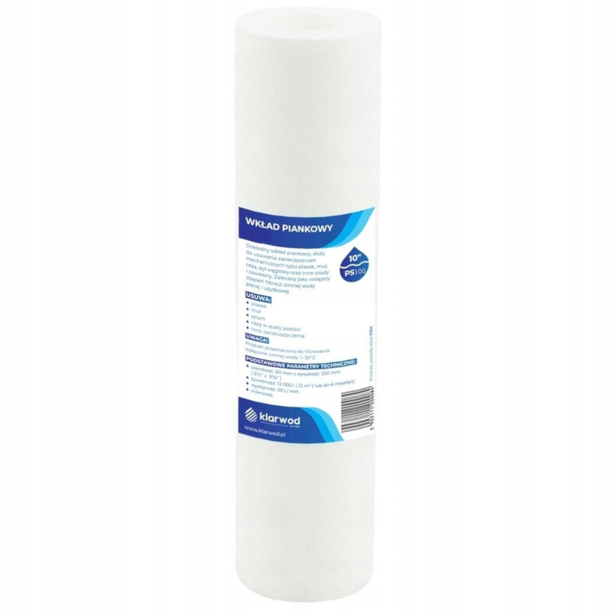 Water filter PS100 filter cartridge 10' foam 100 micron Klarwod EAN (GTIN) 5905930290819