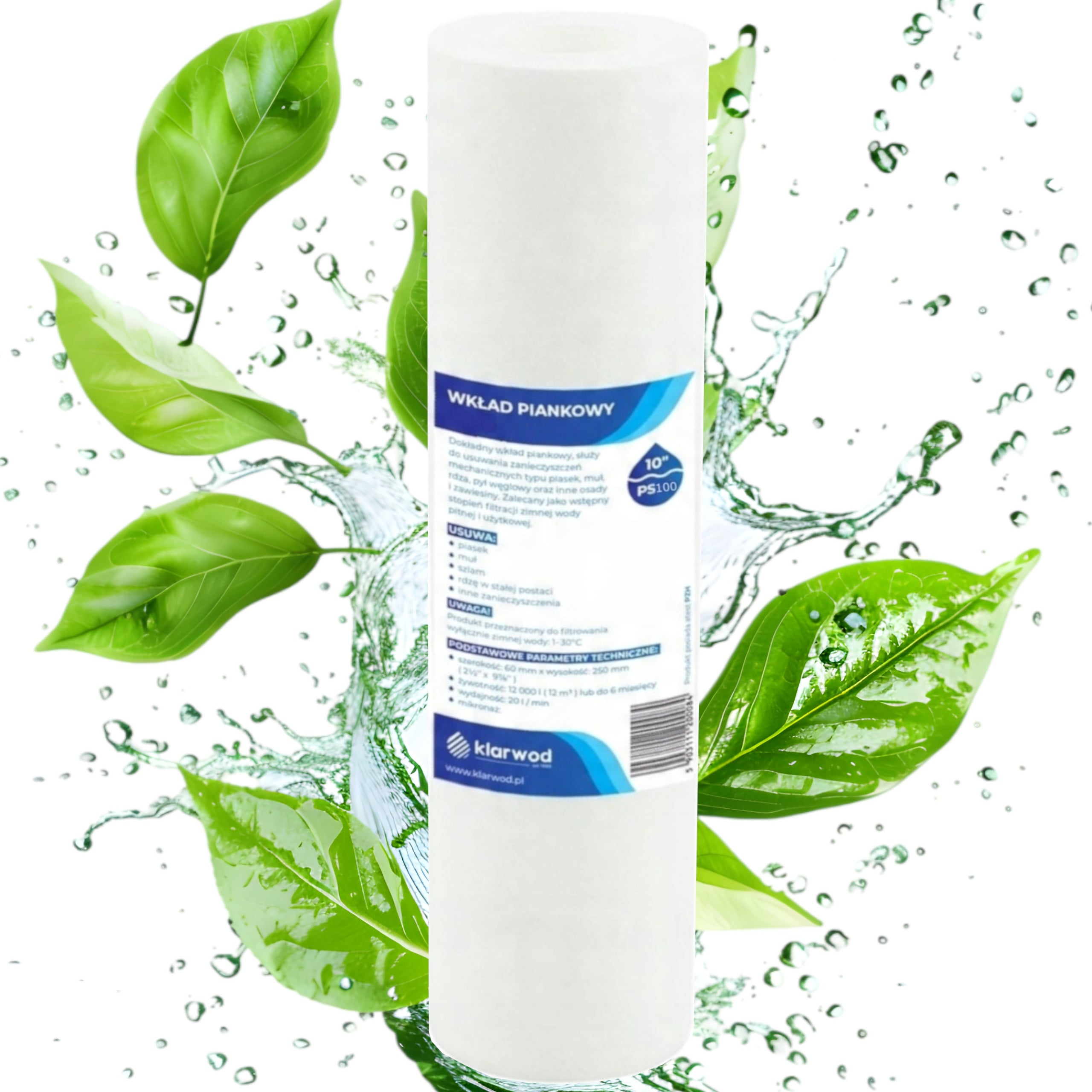 Water filter PS100 filter cartridge 10' foam 100 micron Klarwod