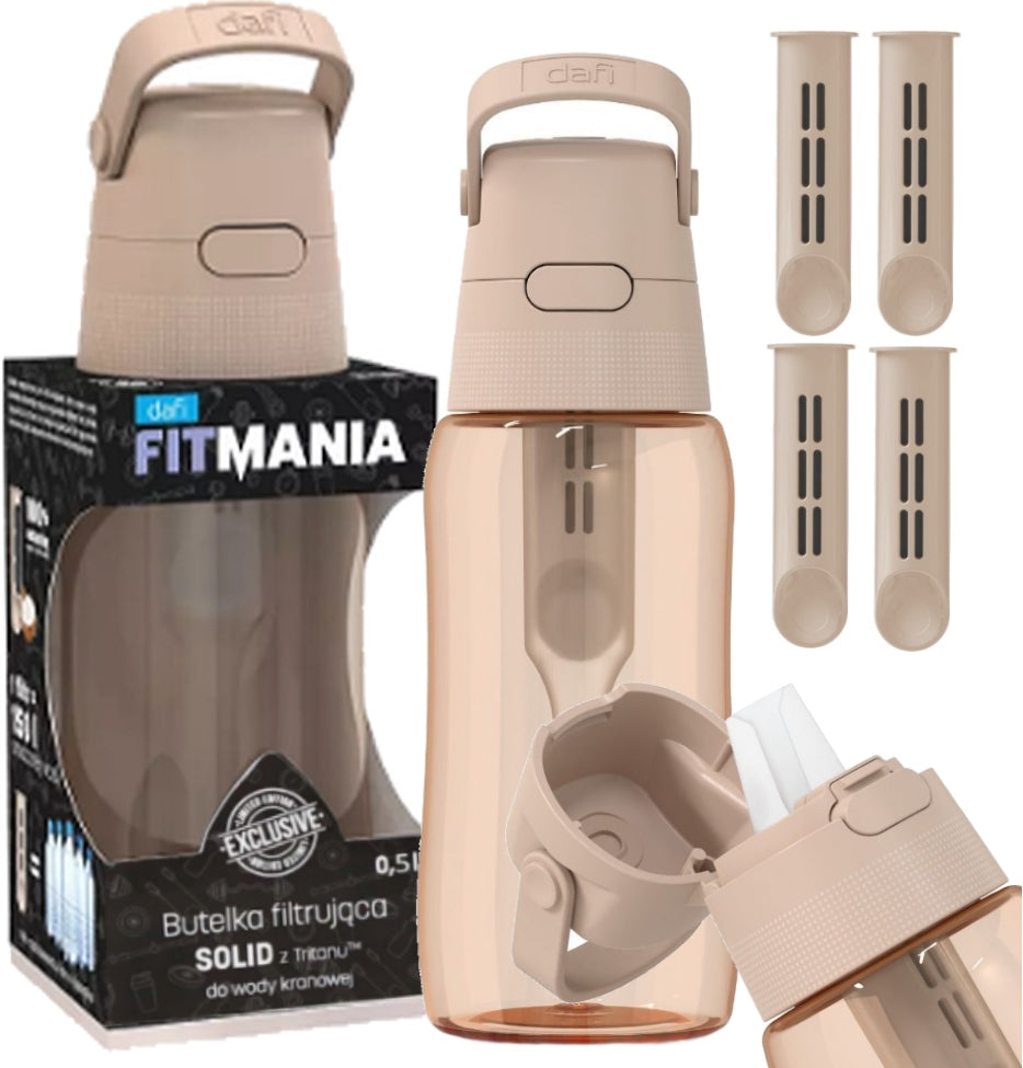 Water filter bottle + 4x FitMania Dafi Solid 0,5 cappuccino cartridge