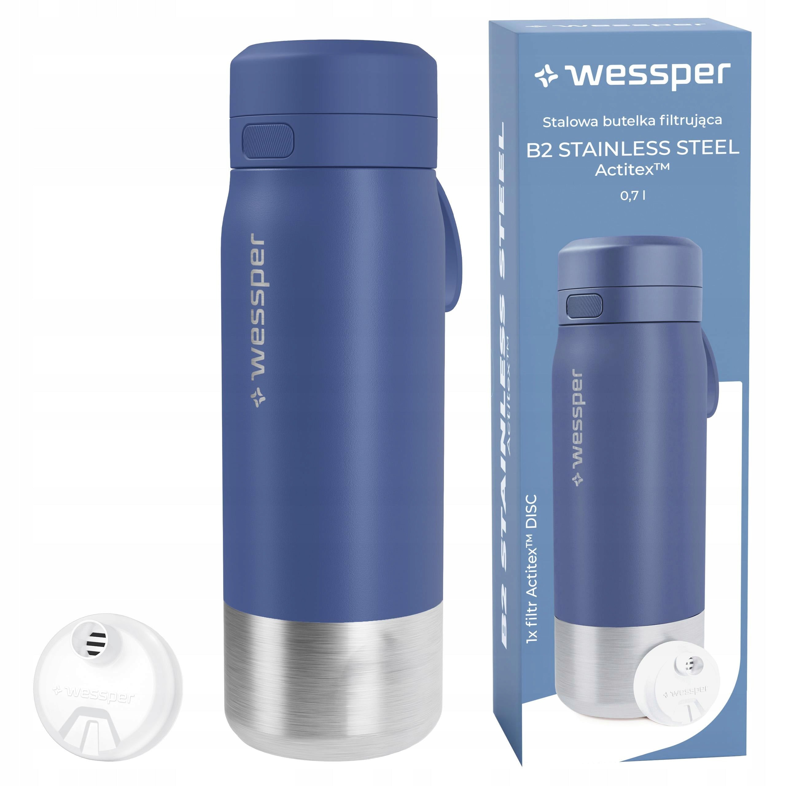 Water filter bottle Wessper B2 | Steel water bottle with filter 0,7