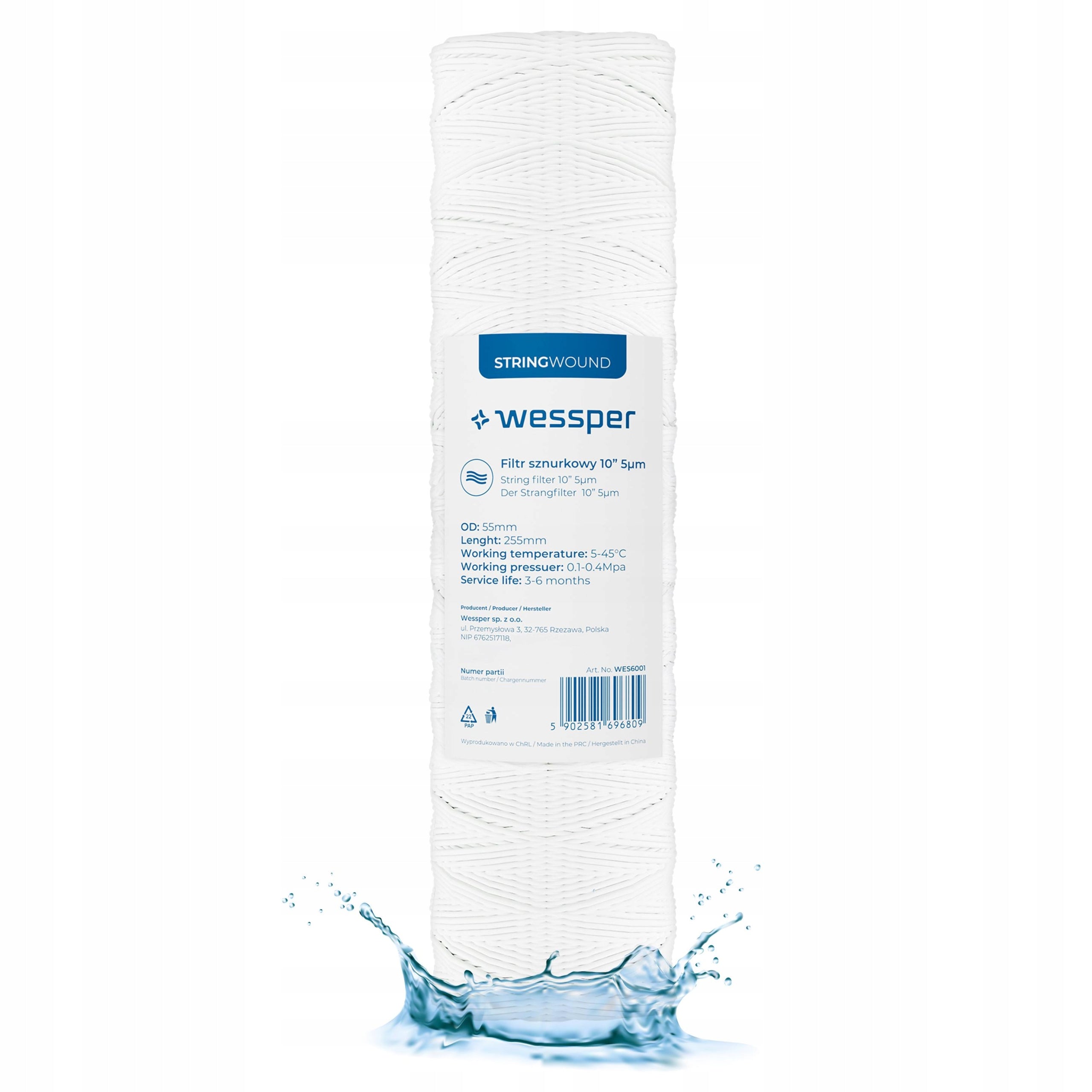 Water filter carbon foam cartridge 10" 5 micron PP5 30 pcs Number of cartridges 30