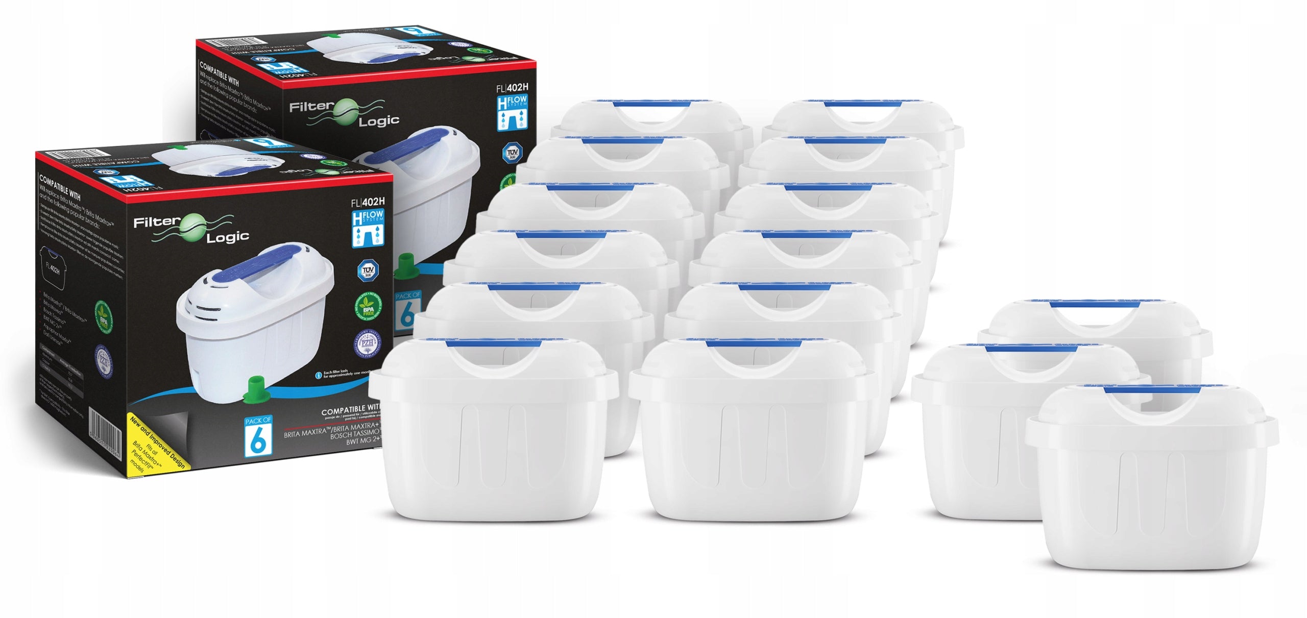 Water filter cartridge FilterLogic FL-402 for Brita, Dafi, Aquaphor 12+3 jug!