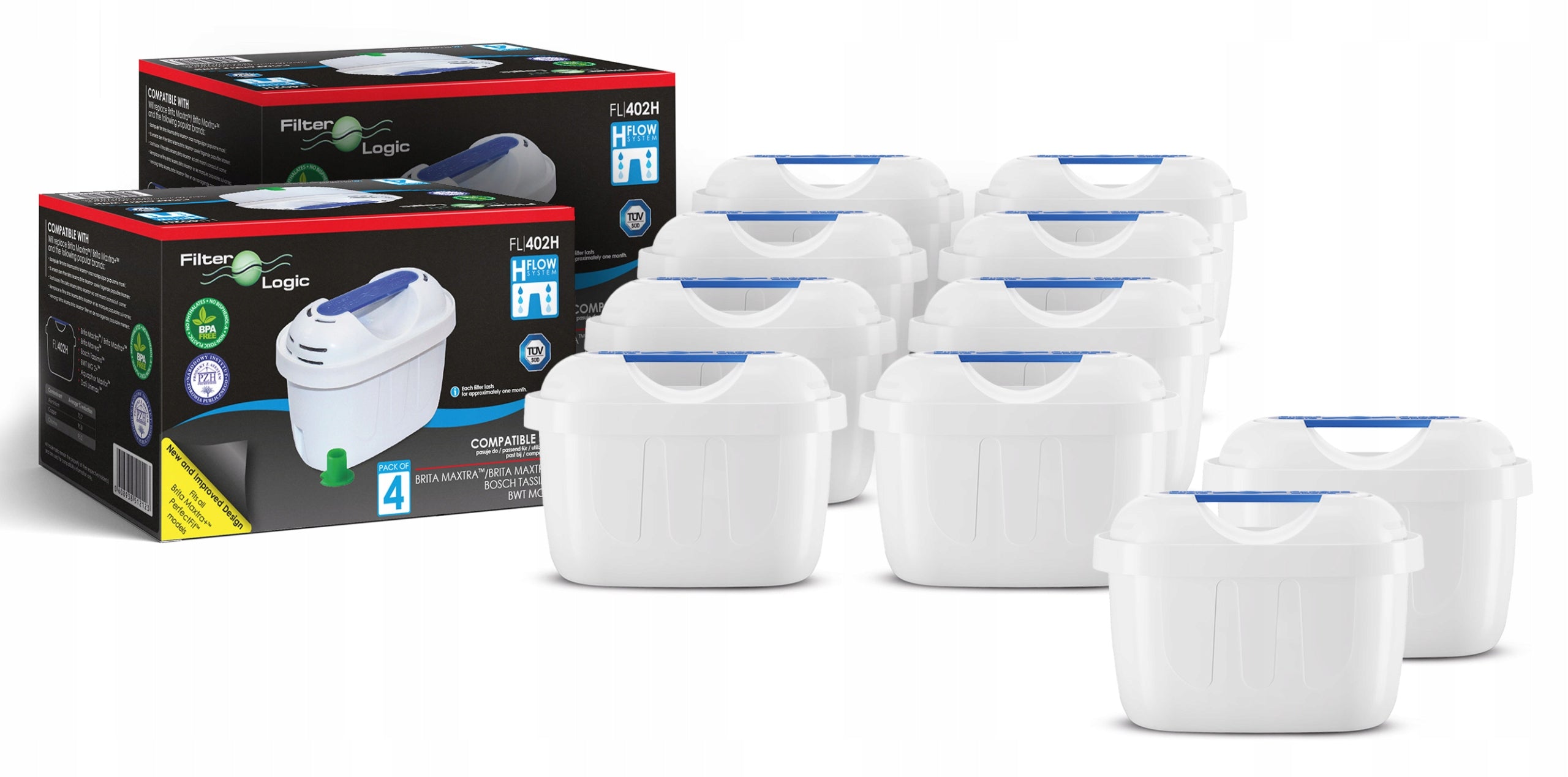 Water filter cartridge FilterLogic FL-402 for Brita, Dafi, Aquaphor 8+2 jug!