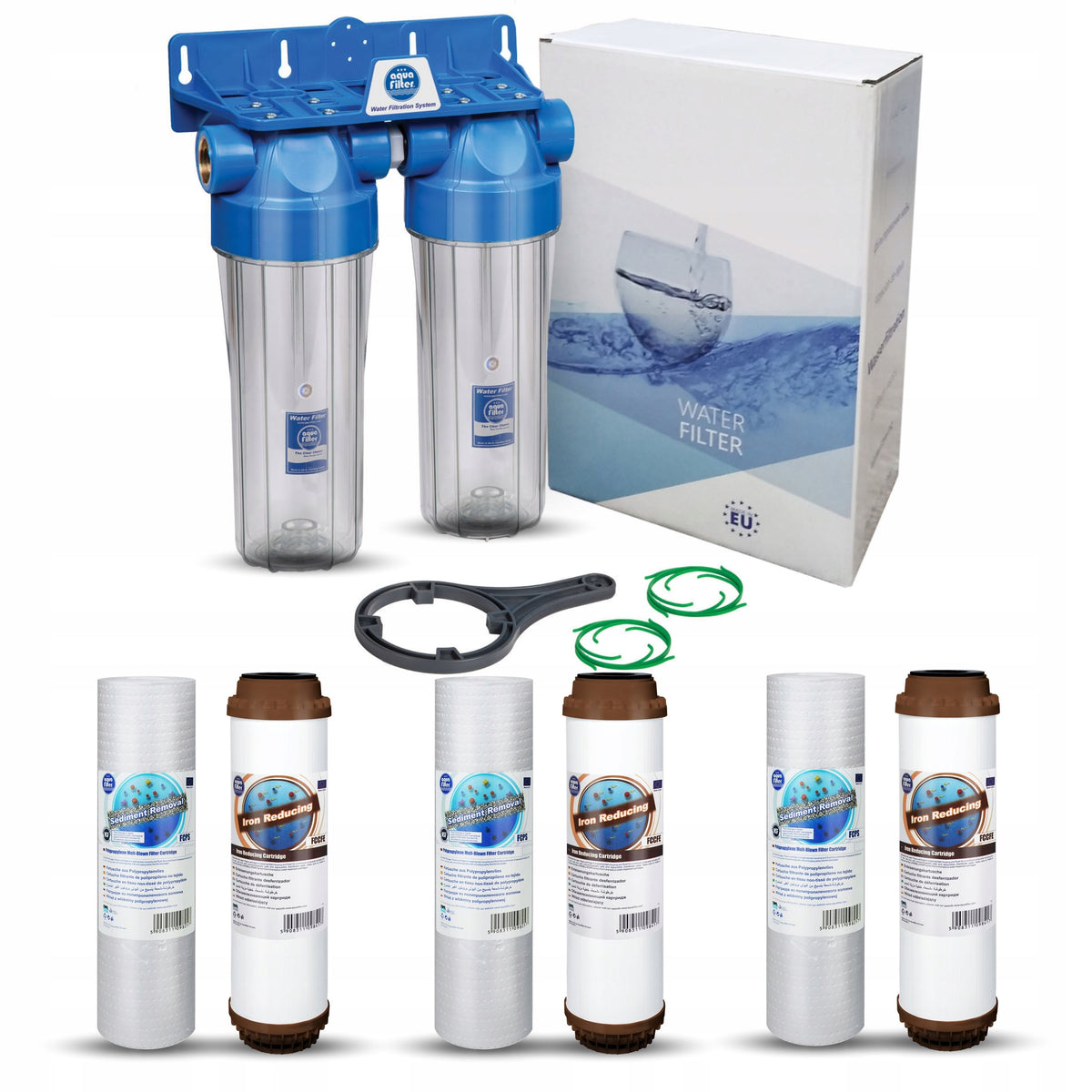 Water filter iron remover 3/4'' TWIN Aquafilter + cartridges