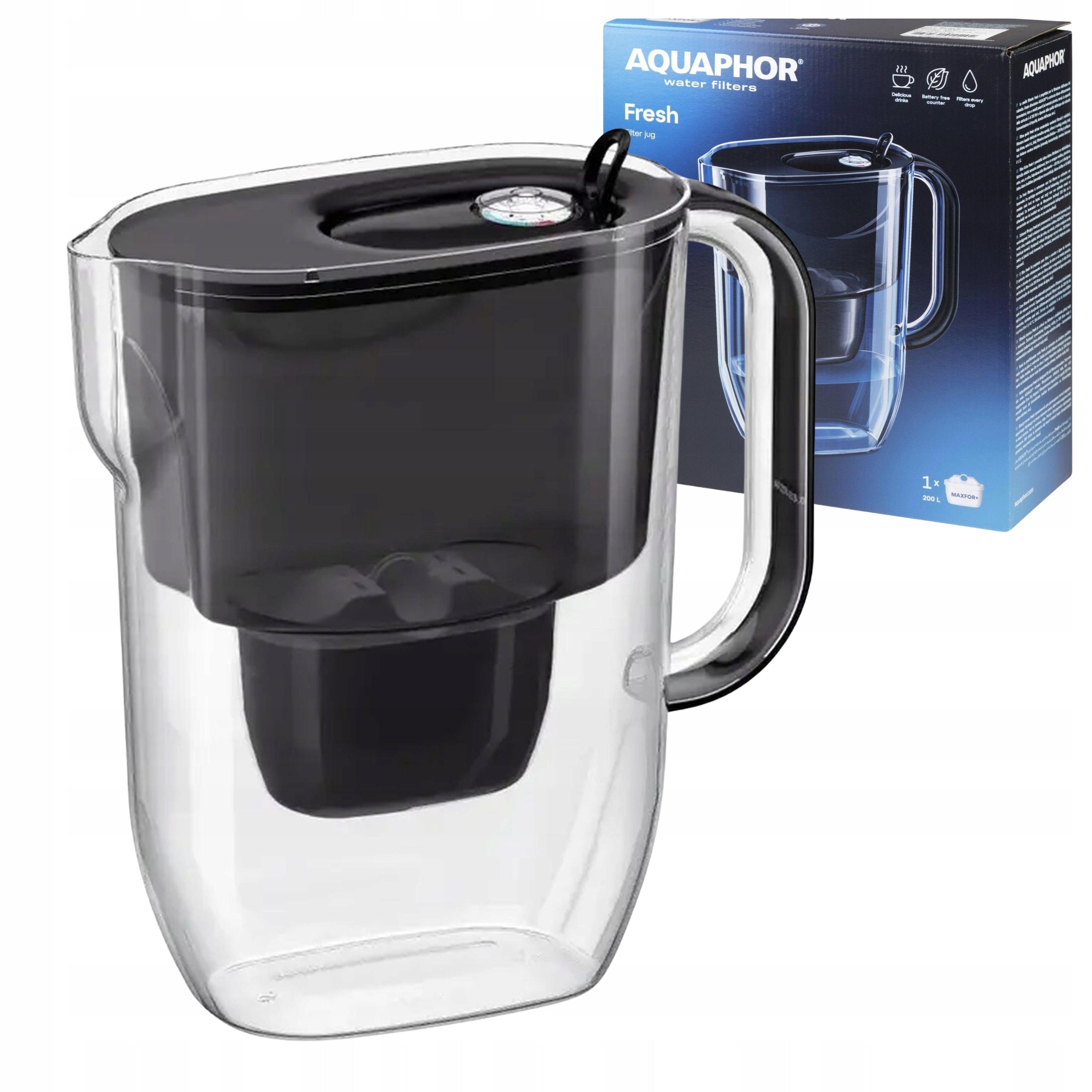 Water filter jug Aquaphor Fresh 3,2L Black with 4 Maxfor+ cartridges Packaging status original