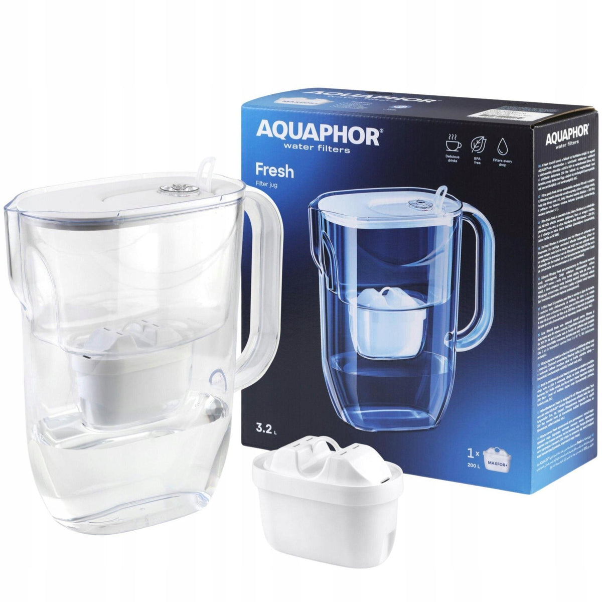 Water filter jug Aquaphor Fresh 3,2L white with 7 Maxfor+ cartridges Packaging status original