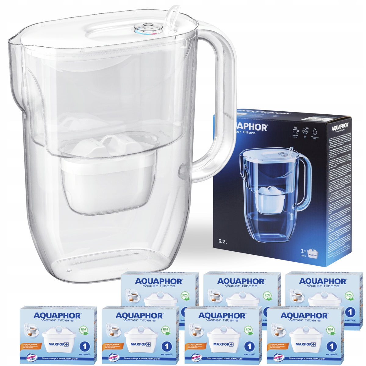 Water filter jug Aquaphor Fresh 3,2L white with 7 Maxfor+ cartridges