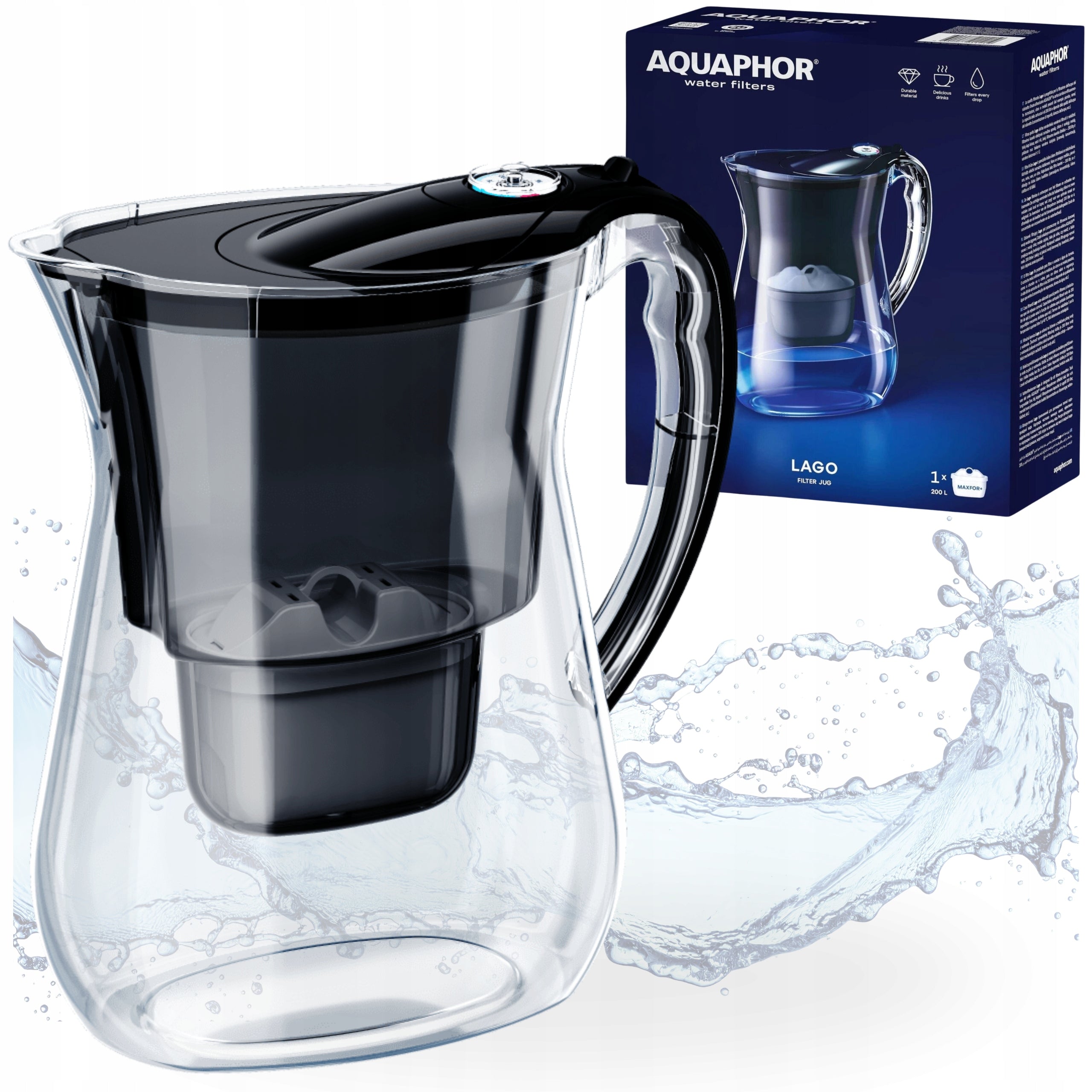 Water filter jug Aquaphor LAGO Black 3,8l + 4 cartridges (1+3) Packaging status original