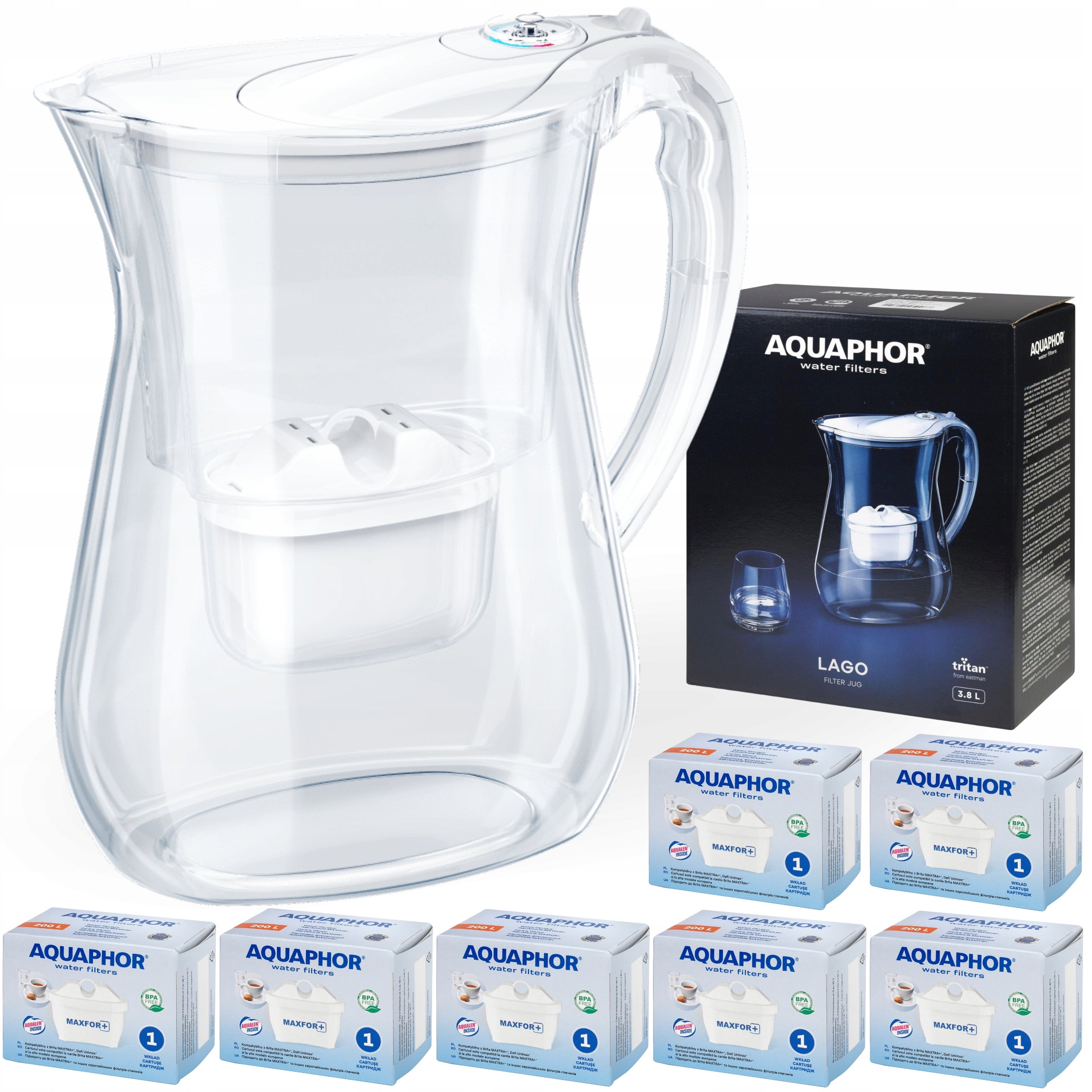 Water filter jug Aquaphor LAGO white 3.8L, 7 Maxfor+ cartridges