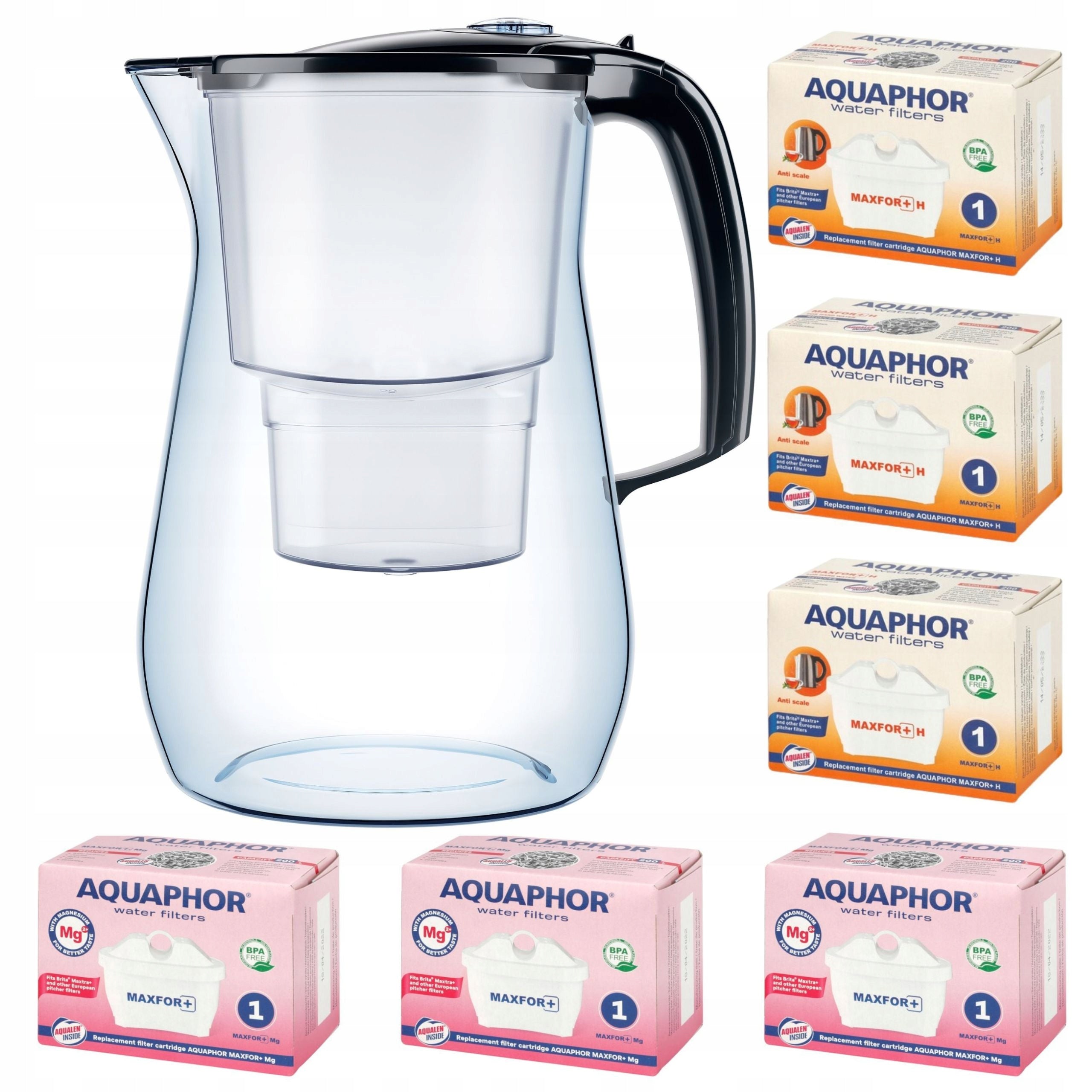 Water filter jug Aquaphor Onyx 4,2l +6 cartridges (3Mg +3H), black