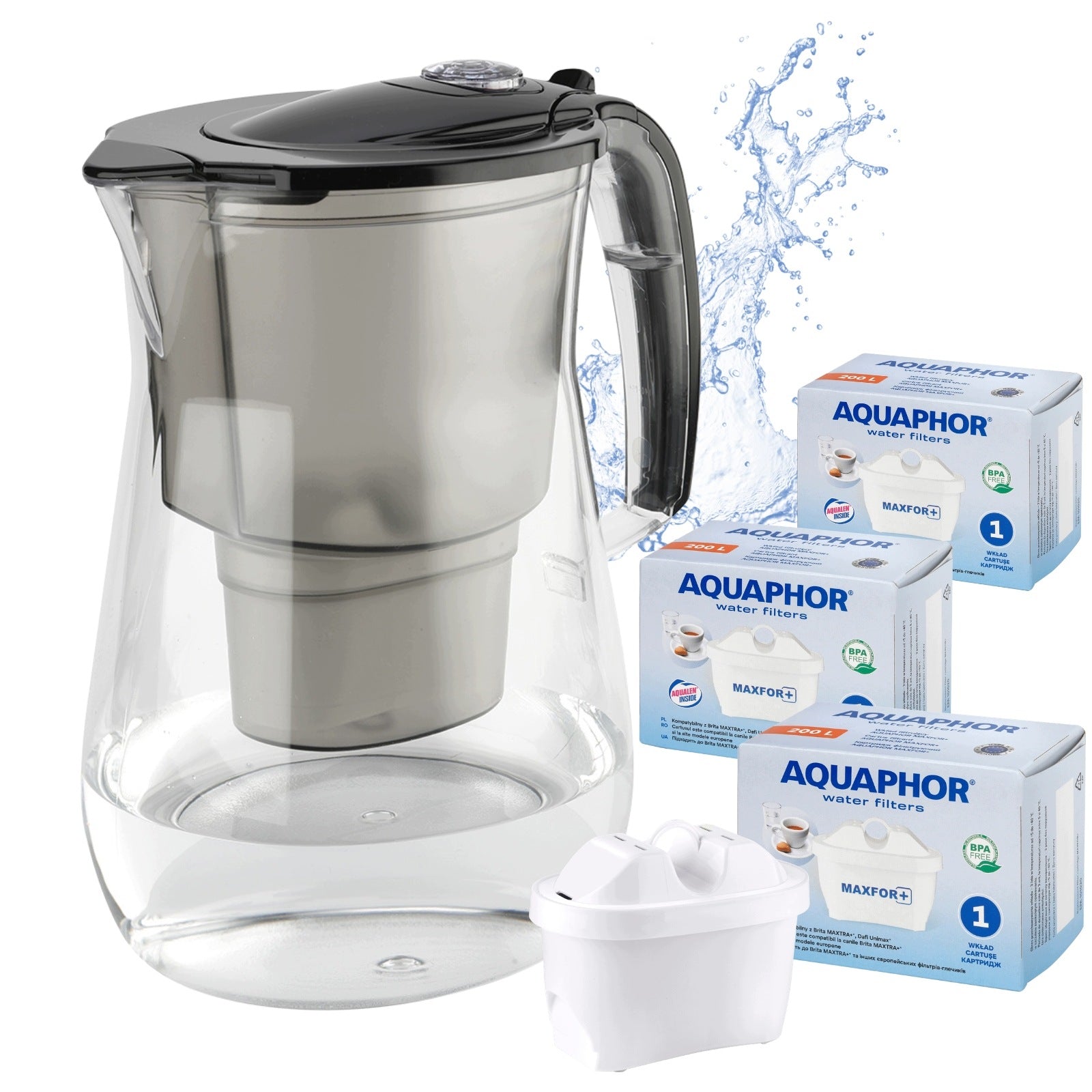 Water filter jug Aquaphor Onyx Black 4,2L, 3 Maxfor+ cartridges