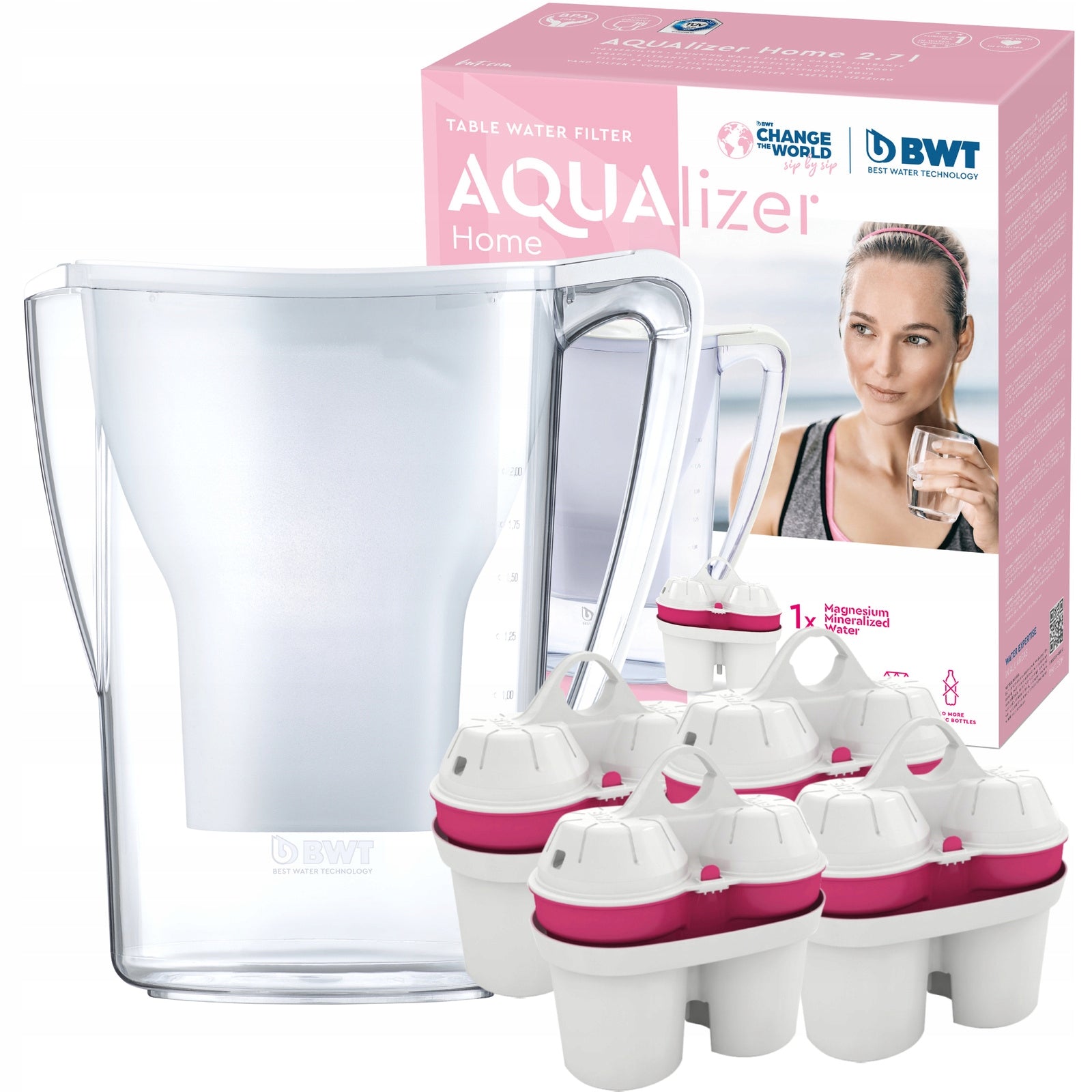 Water filter jug BWT Aqualizer Home White - manual + 4x cartridge Mg2+