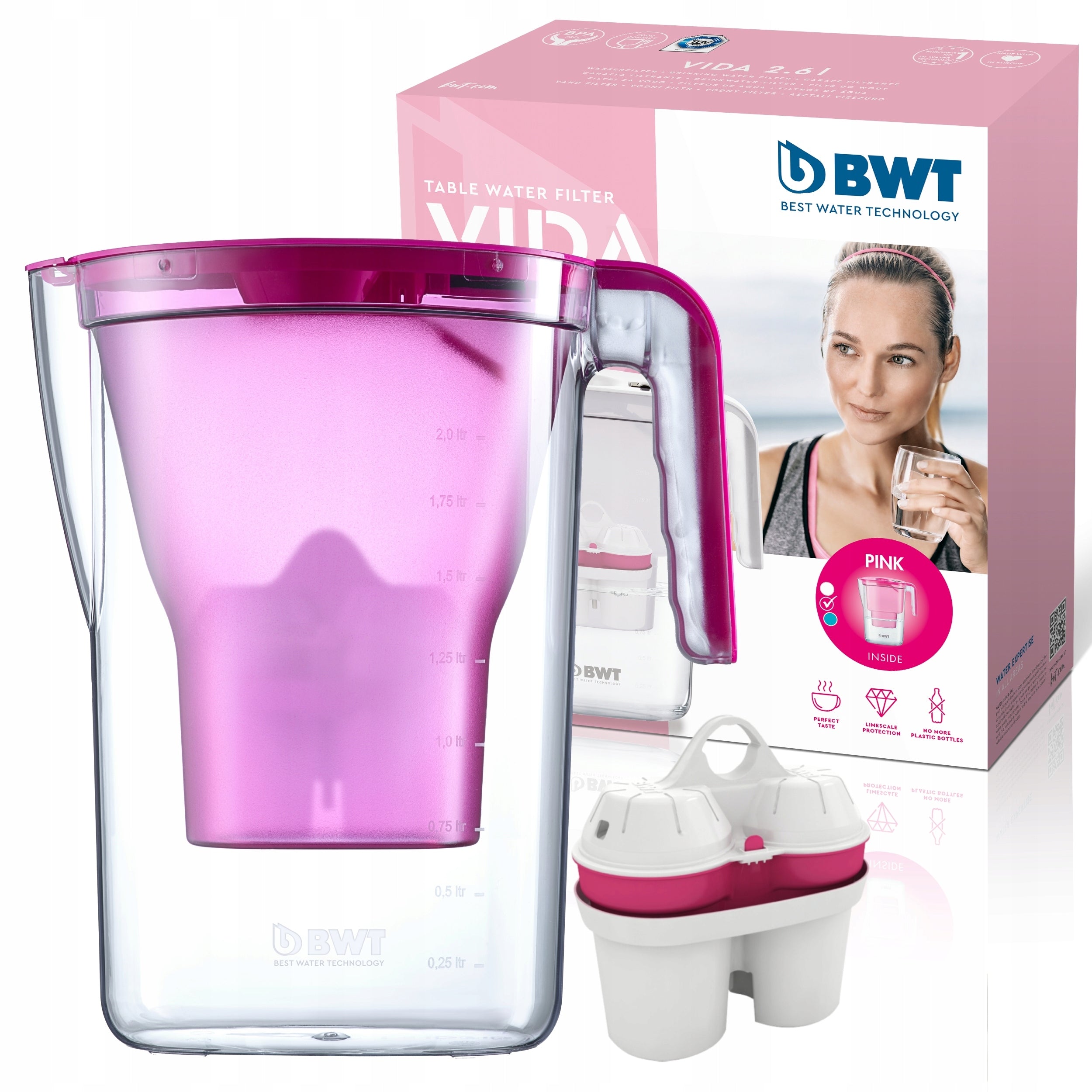 Water filter jug BWT Vida 2.6 l Pink - manual with cartridge Mg2+