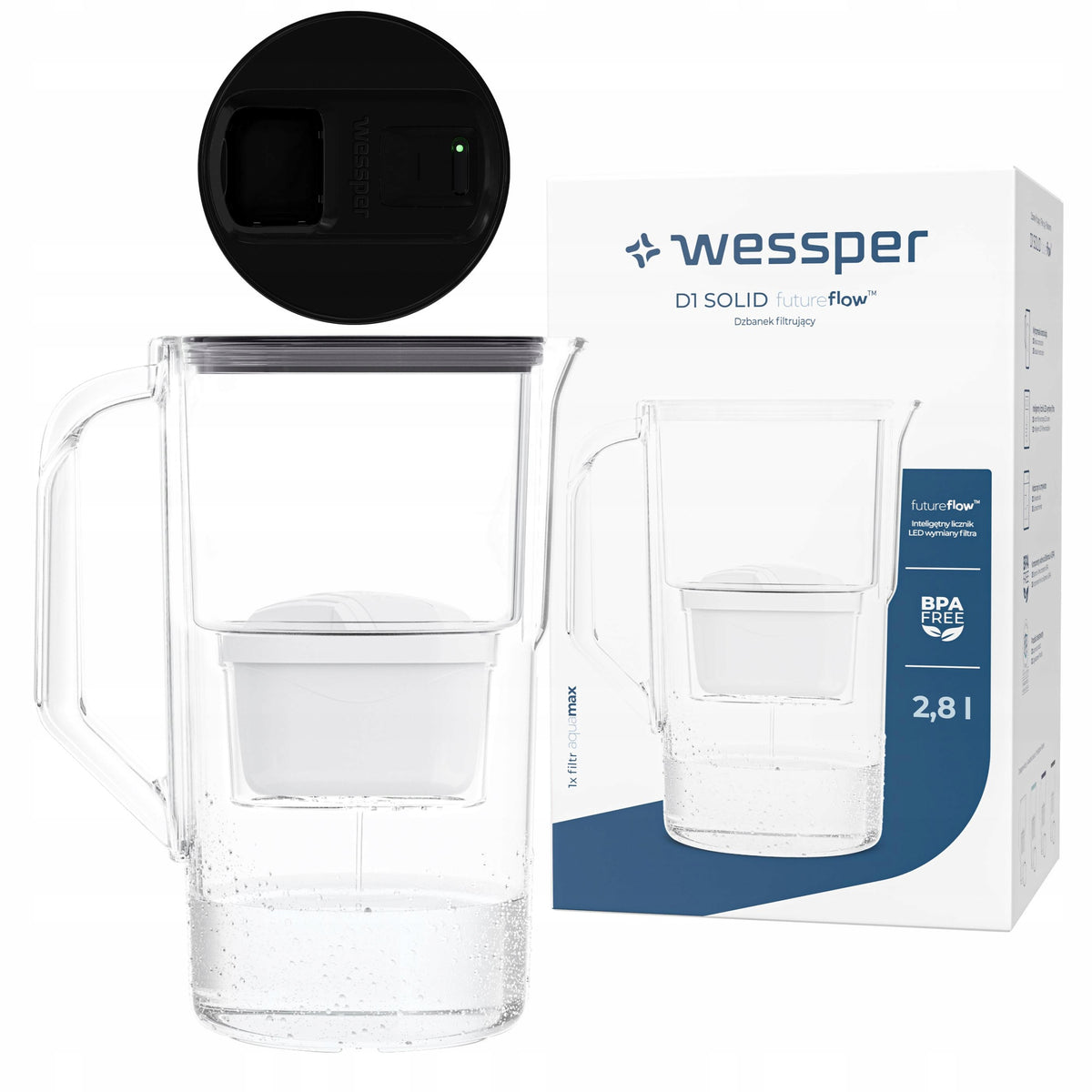 Water filter jug Wessper D1 SOLID 2,8l futureflow LED + 1x filter