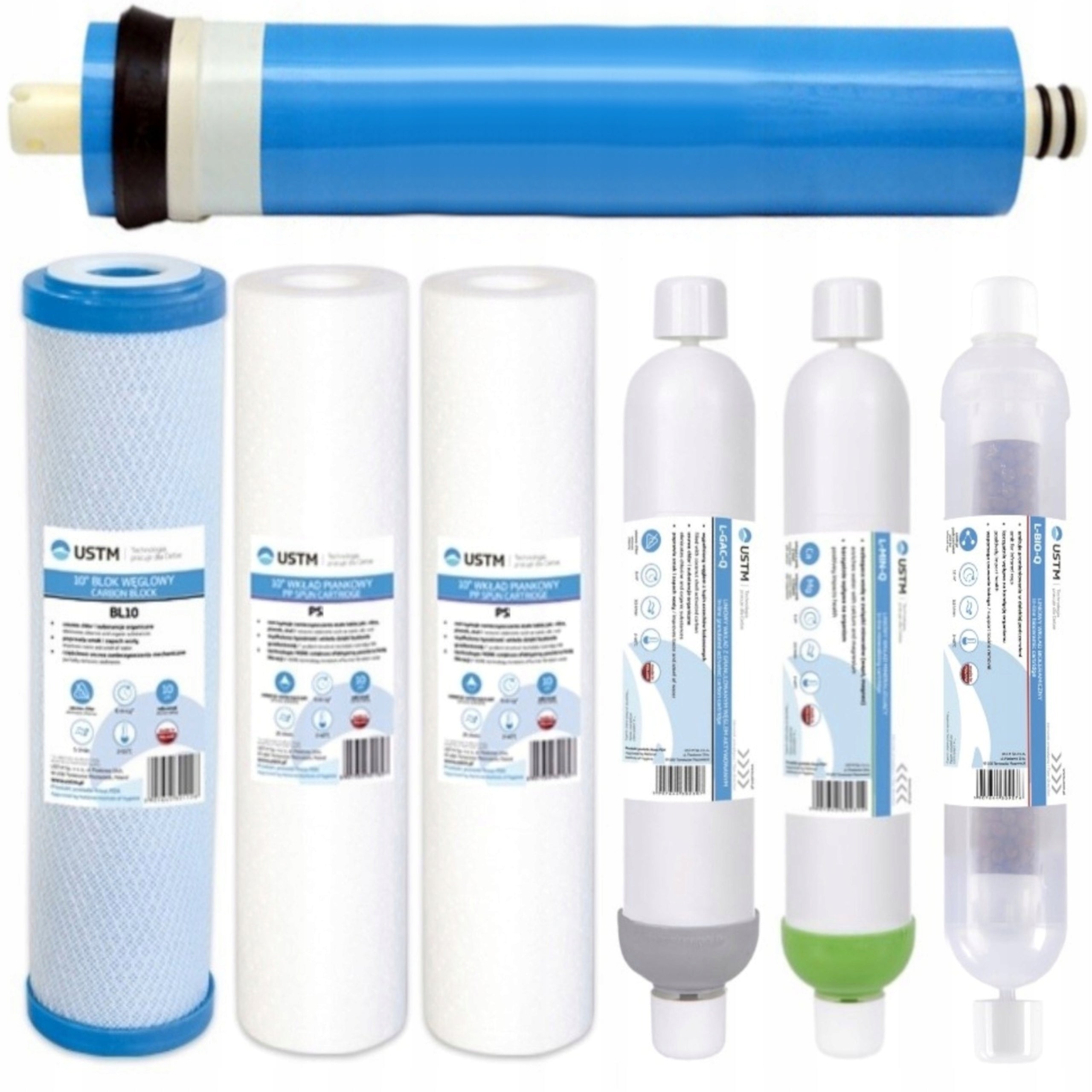 Water filter set of cartridges Osmosis RO7 Ustm for hose + membrane