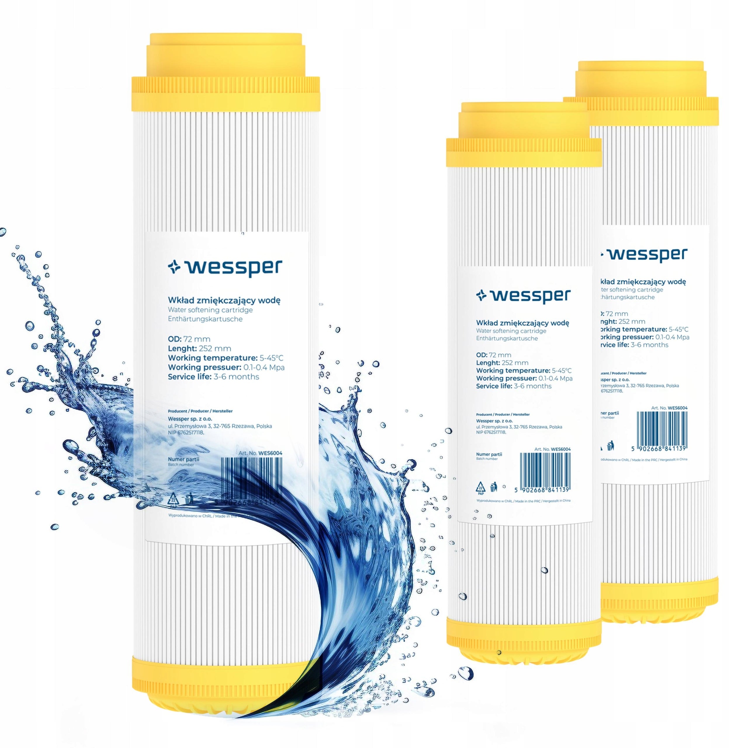 Water filter softener flow cartridge Wessper 10" preliminary with resin 3x