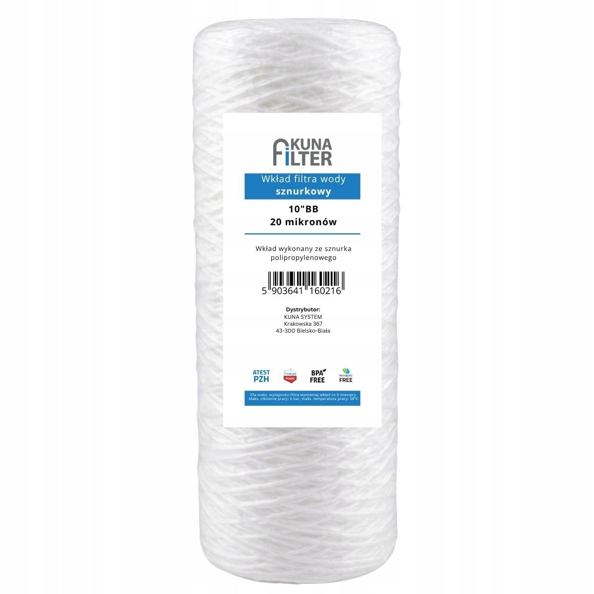 Water filter string 20 micron cartridge for BB10 BigBlue 10 filter housing