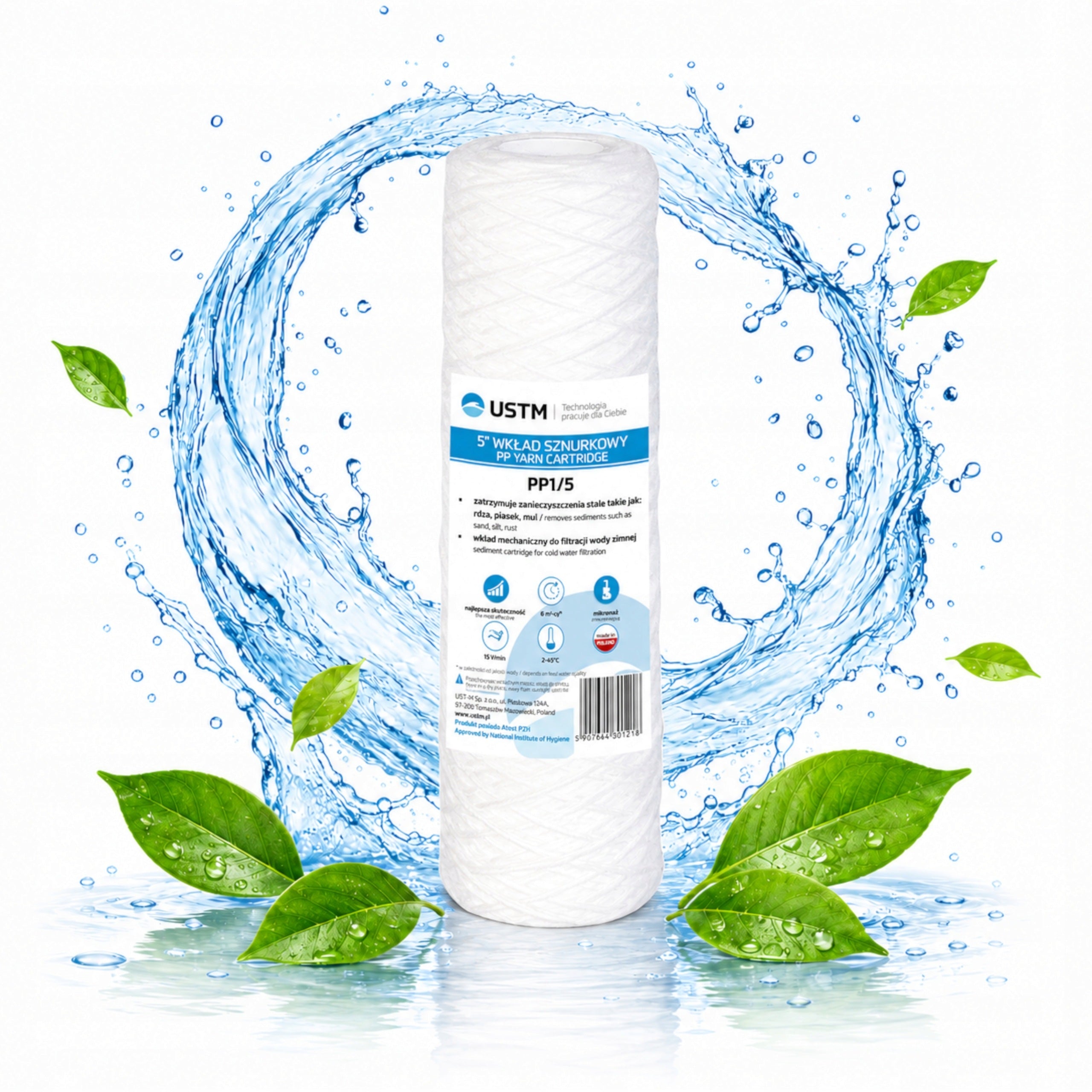 Water filter string cartridge 10" filtration 1 micron PP1M Ustm