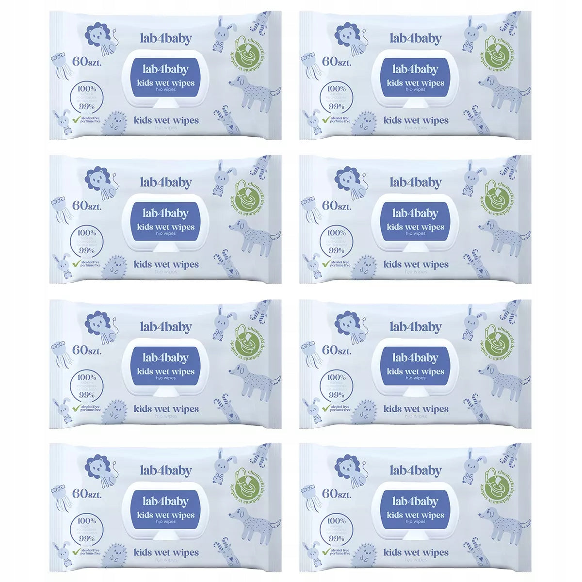 Water wipes for children H2O kids lab4baby set of 8x60 pcs.