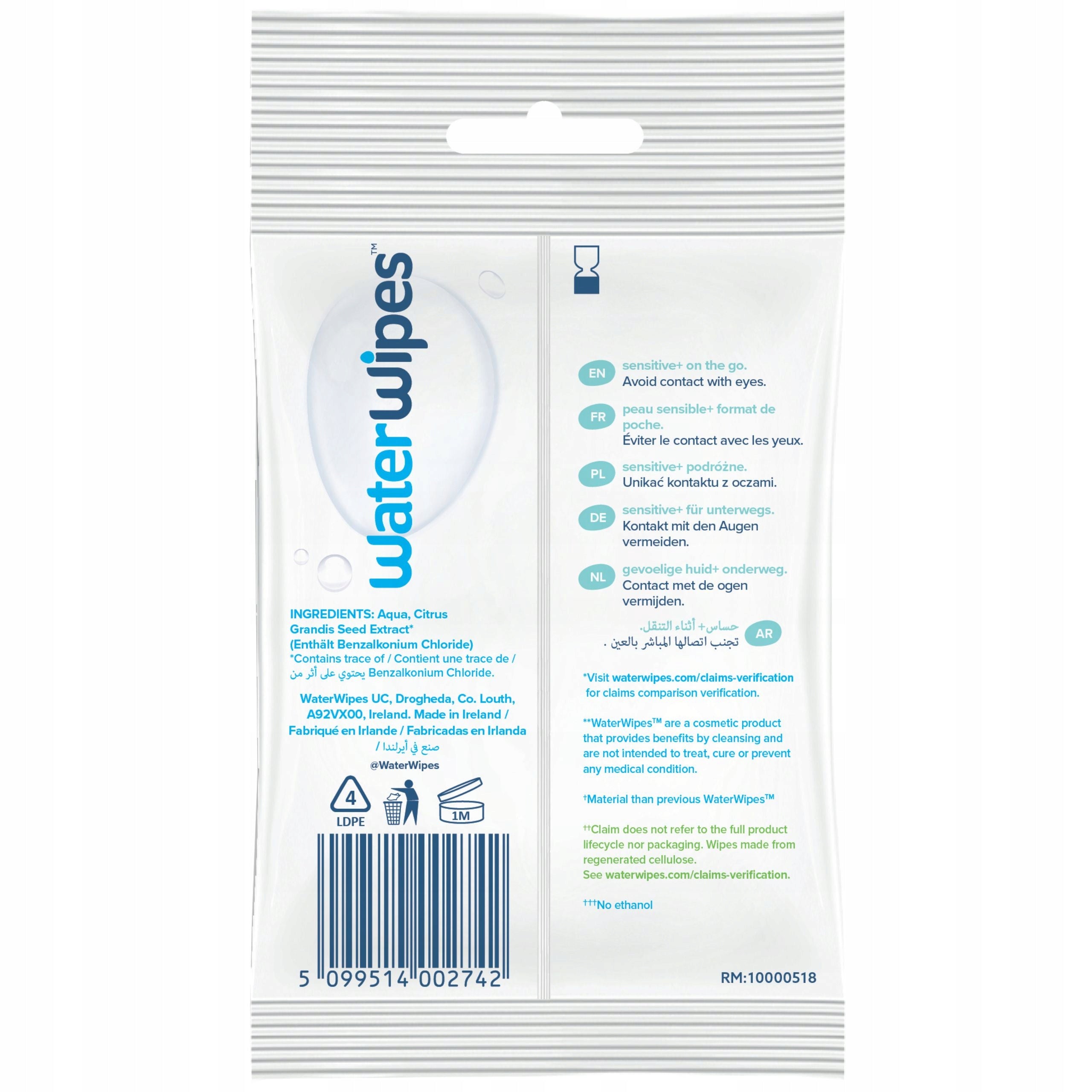 WaterWipes Wet Wipes for Children MINI Pack of 2x10 pcs 99,9% Water Brand WaterWipes