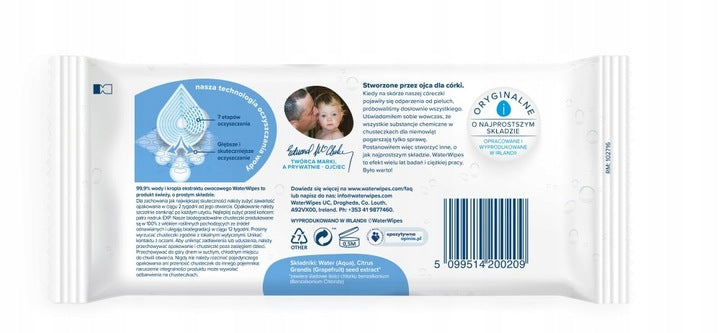 WaterWipes wet wipes 5x60pcs (300) 99,9% water soft Medical device no