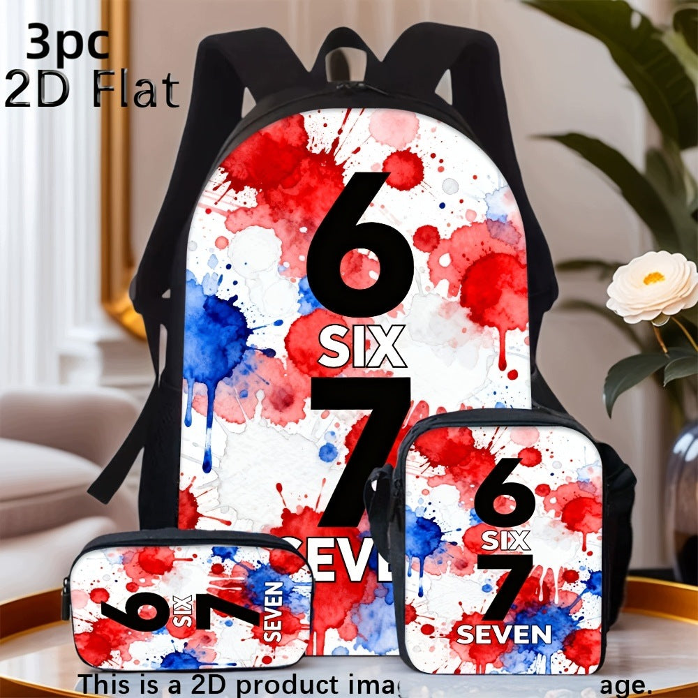 Watercolor Red Blue Ink Splatter 3-Piece Backpack Set with Shoulder Bag
