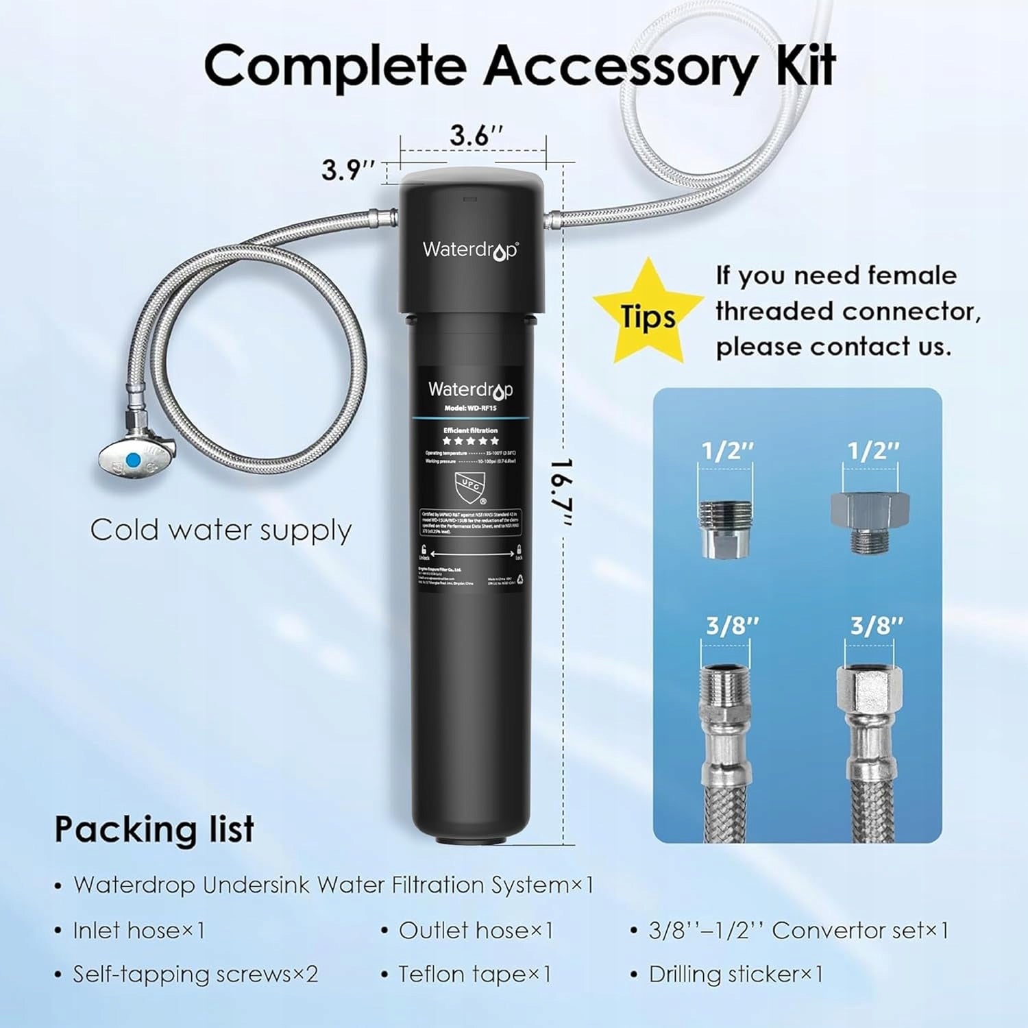 Waterdrop 15UA Under-Sink Water Filter System, High Capacity Water Filter Packaging status original