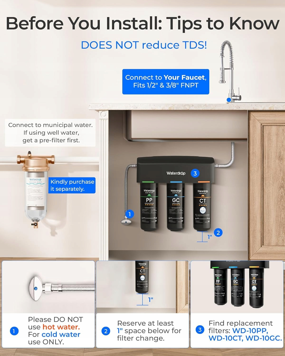 Waterdrop WD-TSA UnderSink Water filter System Dominant color black