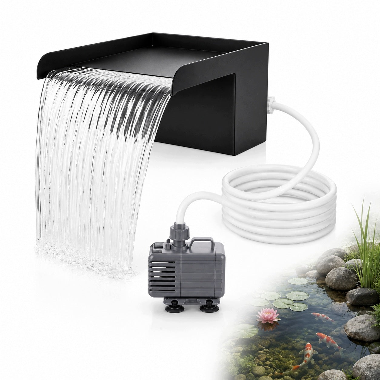 Waterfall for Eyelets Cascade Pump 1000 l/h Hose Set Stainless Steel