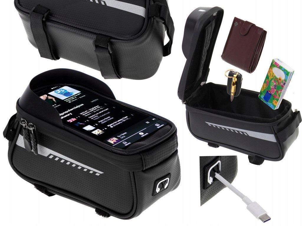 Waterproof Bicycle Bag with Phone Holder, Black Kik