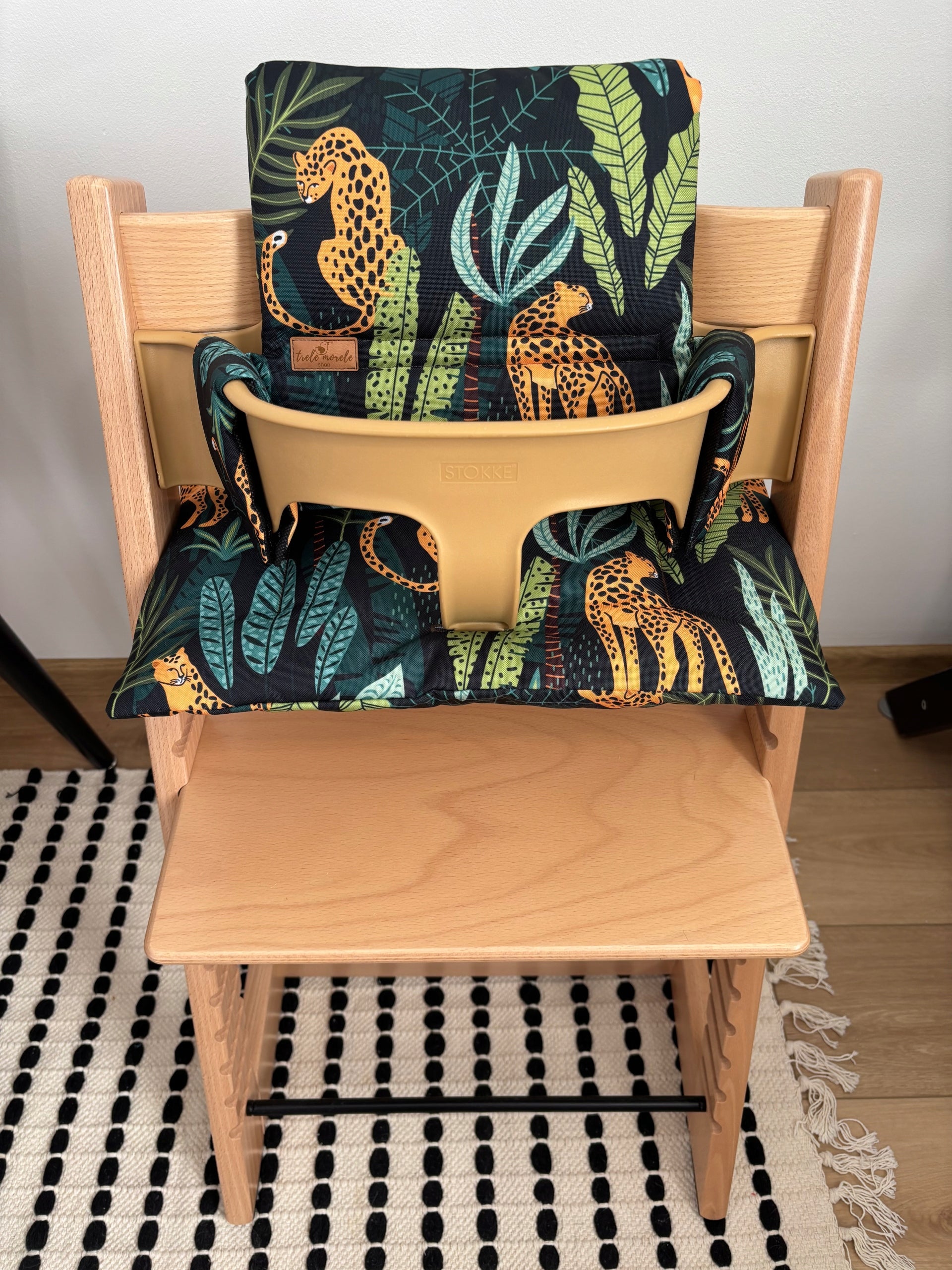 Waterproof Cushions for Stokke Tripp Trapp 2in1 Cheetahs Color black shades of brown and beige orange green