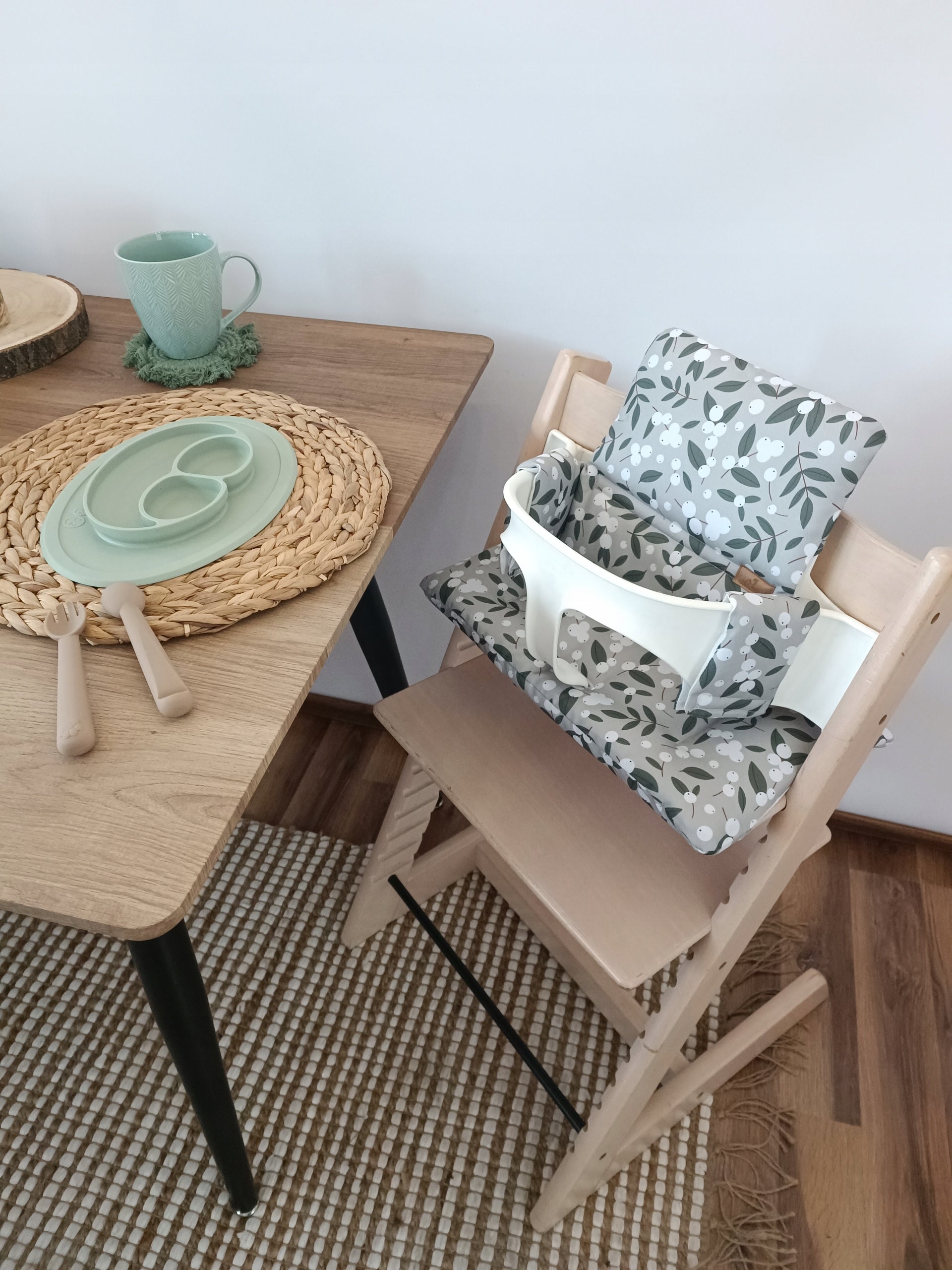 Waterproof Cushions for Stokke Tripp Trapp 2in1 Mistletoe Color white shades of gray and silver green