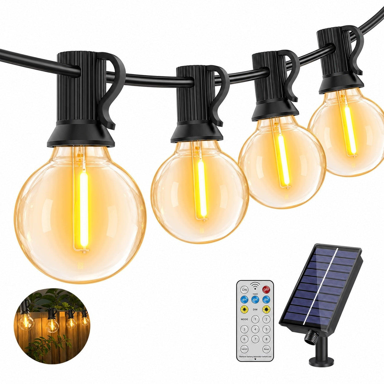 Waterproof G40 Solar Lights for Balcony Terrace Garden with Built-in Battery