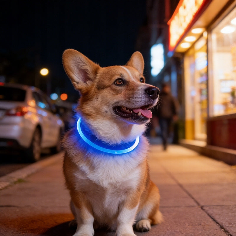 Waterproof LED Dog Collar 70cm Blue Rechargeable Packaging status original