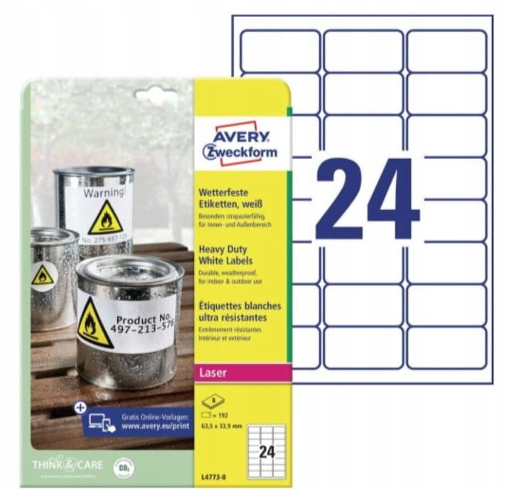 Waterproof Labels 63,5 x 33,9mm Avery L4773-8