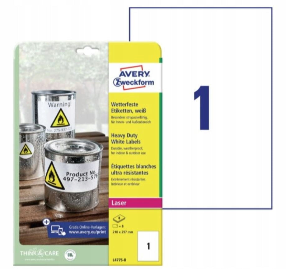 Waterproof Polyester Labels 210x297mm Avery