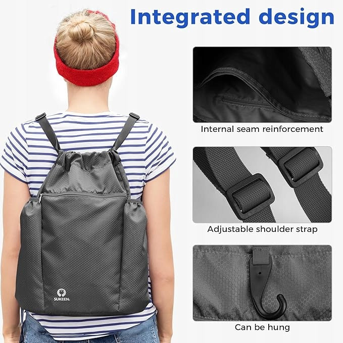 Waterproof Travel Bag with Ribbing Ultra Lightweight Nylon Backpack Manufacturer code Sportowy plecak czarny gimnastyczny