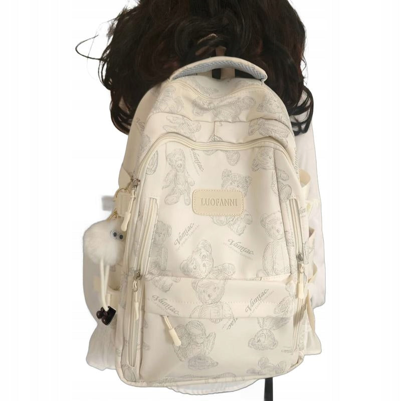 Waterproof canvas school backpack with large capacity & bear