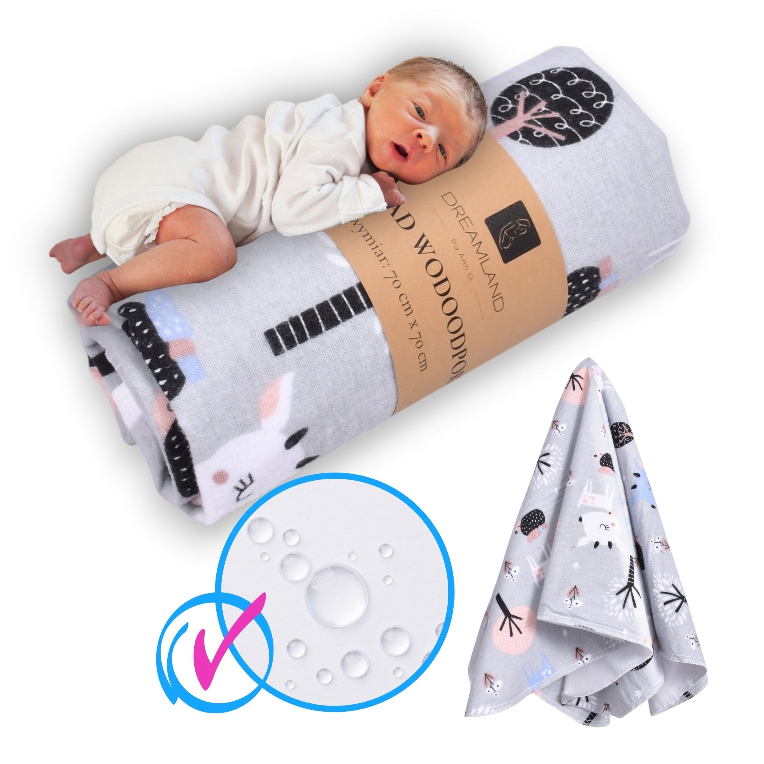Waterproof flannel diaper with oilcloth 75x70 waterproof backing